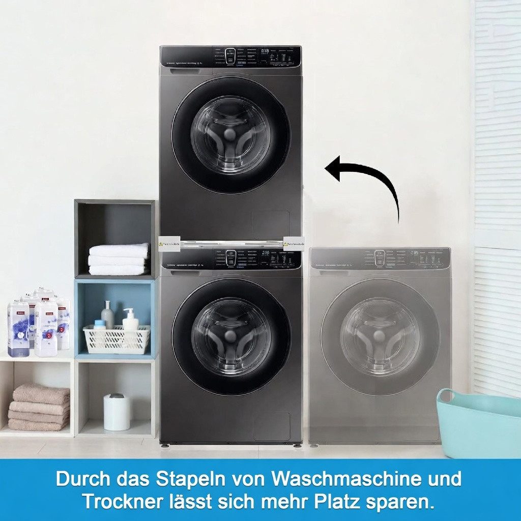 BBG Zwischenbaurahmen Verstellbarer Waschmaschinen-Zwischenbaurahmen aus Edelstahl 54–73 cm (universell kompatibler Verbindungsrahmen), für Waschmaschine & Trockner, stabile Stapelhilfe mit Klicksystem