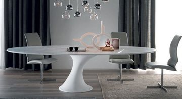 Casa Padrino Esstisch Luxus Esstisch Matt Weiß 290 x 130 x H. 75 cm - Ovaler Esszimmertisch mit hochwertiger Carrara Marmor Tischplatte - Moderne Esszimmer Möbel - Luxus Qualität - Made in Italy