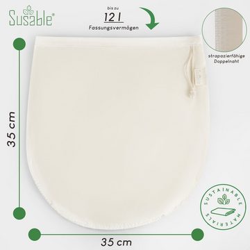 Susable Mandelmühle Wiederverwendbares Nussmilchbeutel 100% Bio-Baumwolle 35x35cm 2er-Set
