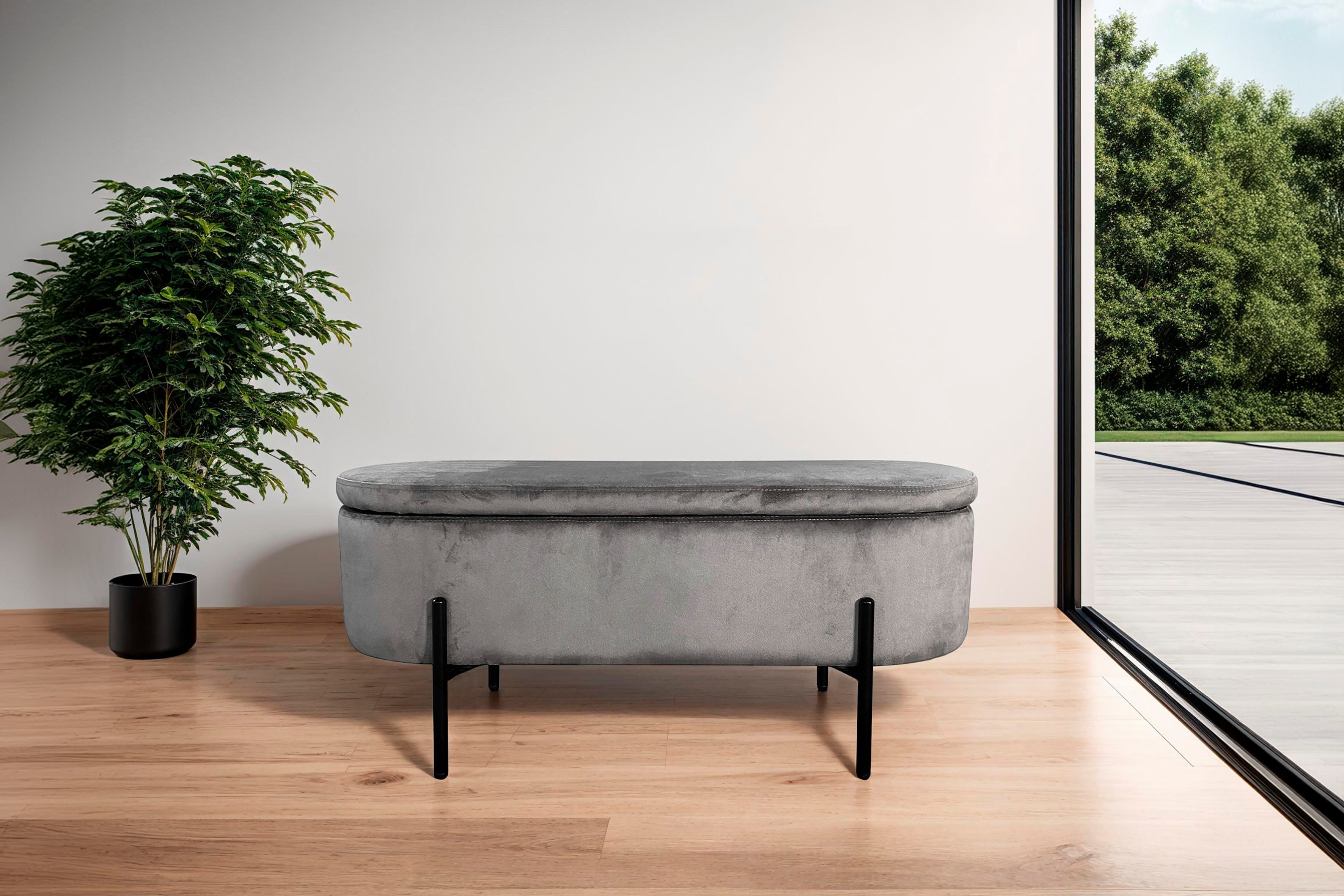 byLIVING Sitzbank NOVA, Samt, mit Stauraum/Truhe, Innenmaß Truhe 26,5 x 83cm, Höhe: 19 cm