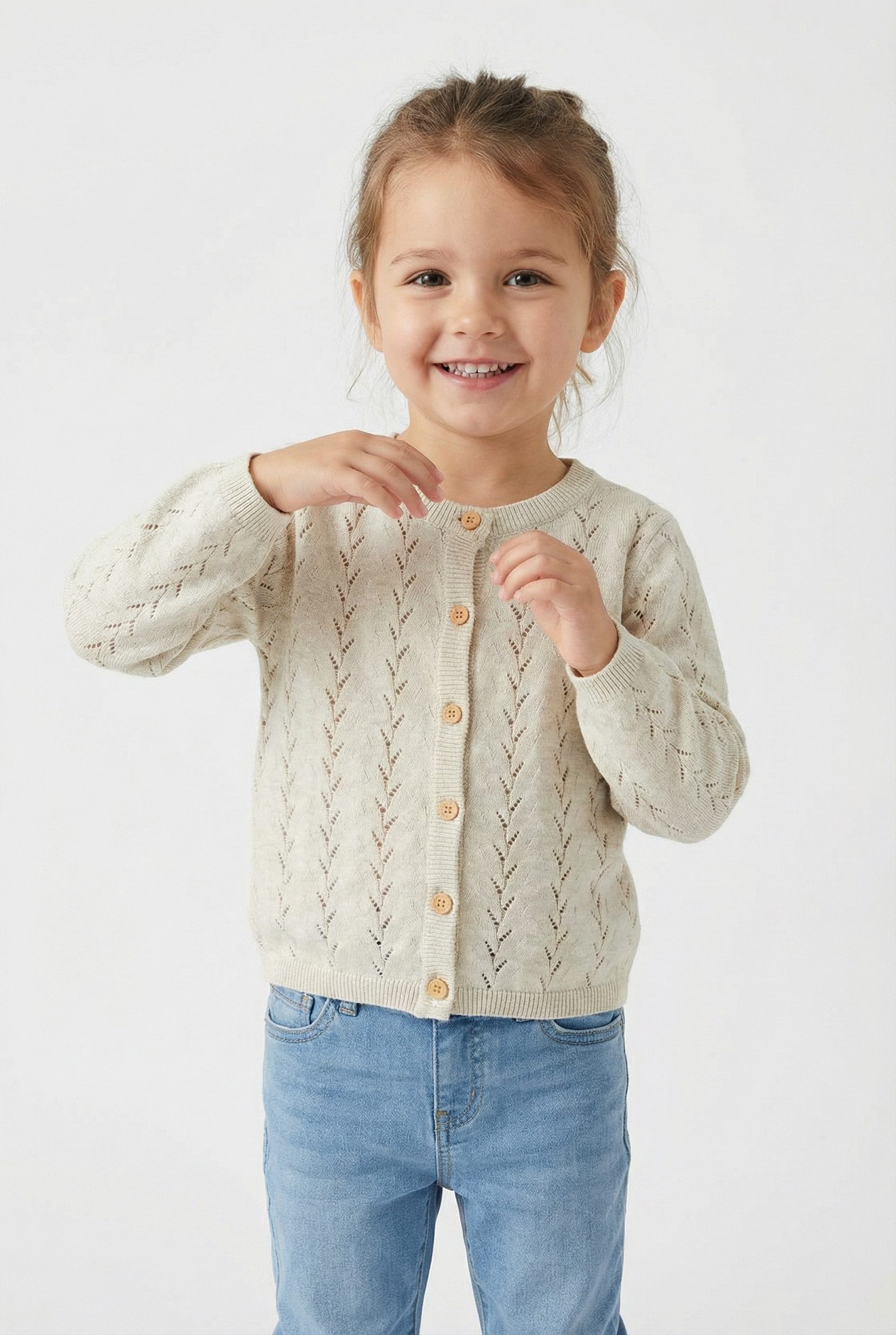 Name It Strickjacke NMFBANNI für Mädchen mit Ajour-Strick und Rippbündchen unifarben, casual, regular fit, Baumwolle, Rundhals