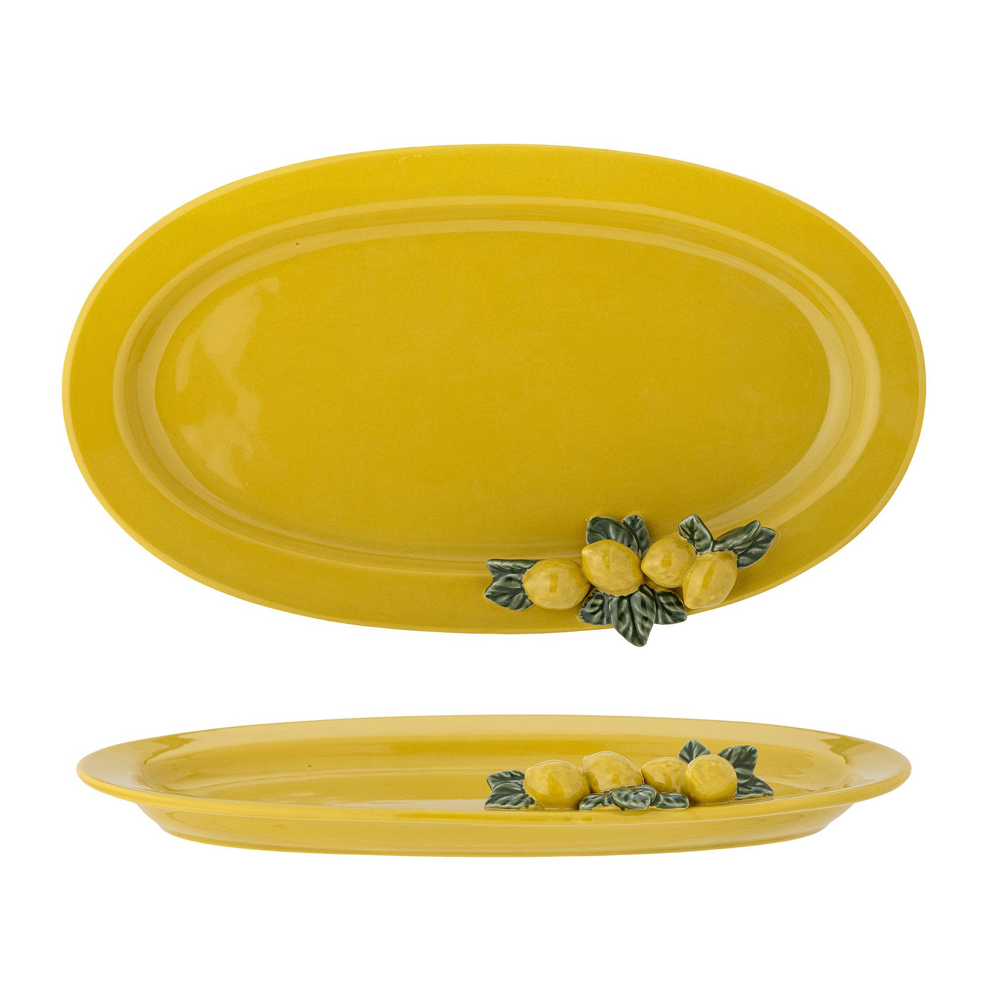 Bloomingville Servierplatte Limone, Steingut, mit handgemalten Zitronendetails