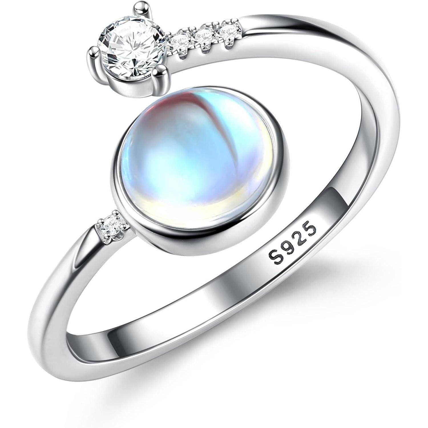 Adramata Silberring Verstellbarer Mondstein Ring Silber 925 18 Karat Vergoldet Oval Herz