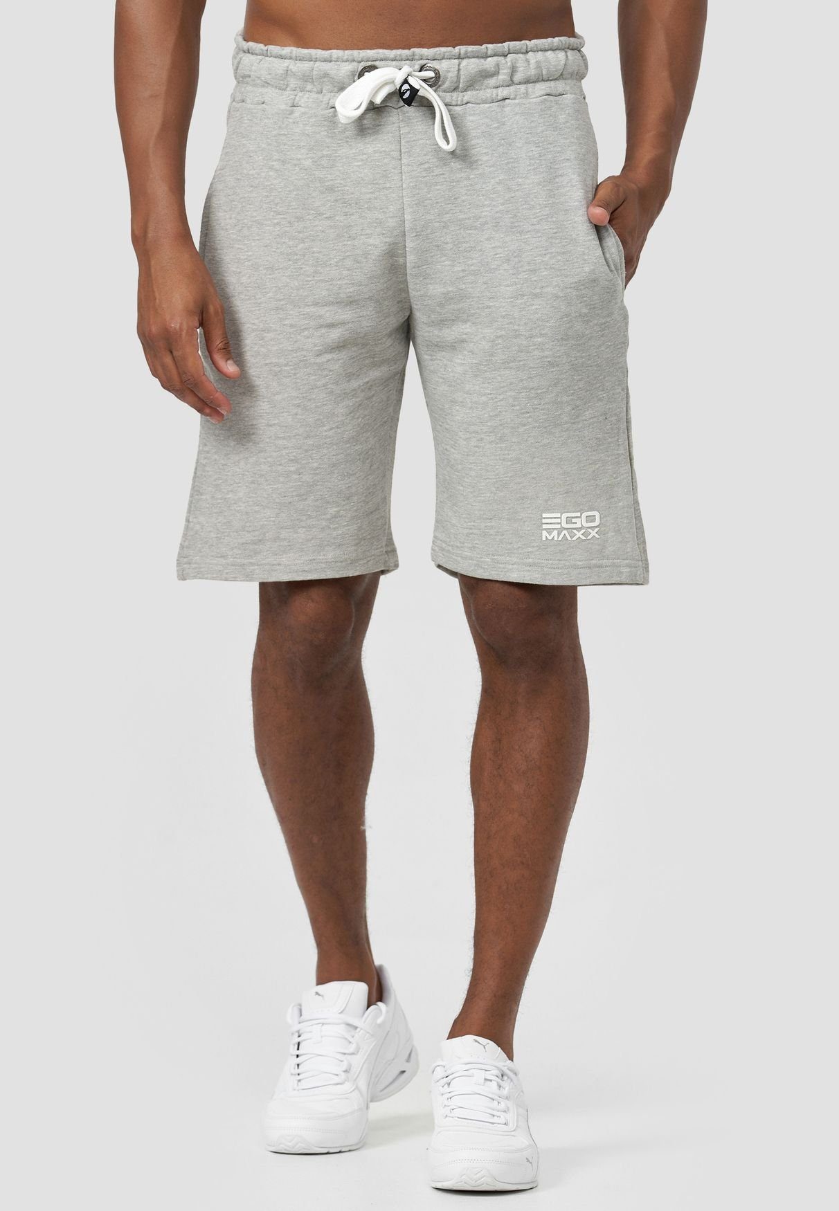 Egomaxx Sweatshorts Sweat Shorts Kurze Baggy Sport Hose mit Tunnelzug Logo (1-tlg) 3700 in Hellgrau