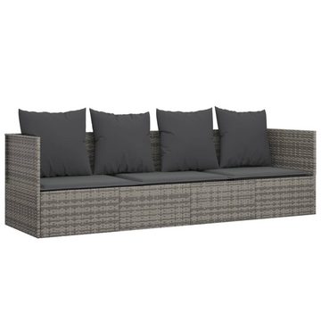 vidaXL Wellnessliege Gartenliege Outdoor-Loungebett mit Kissen Grau Polyrattan