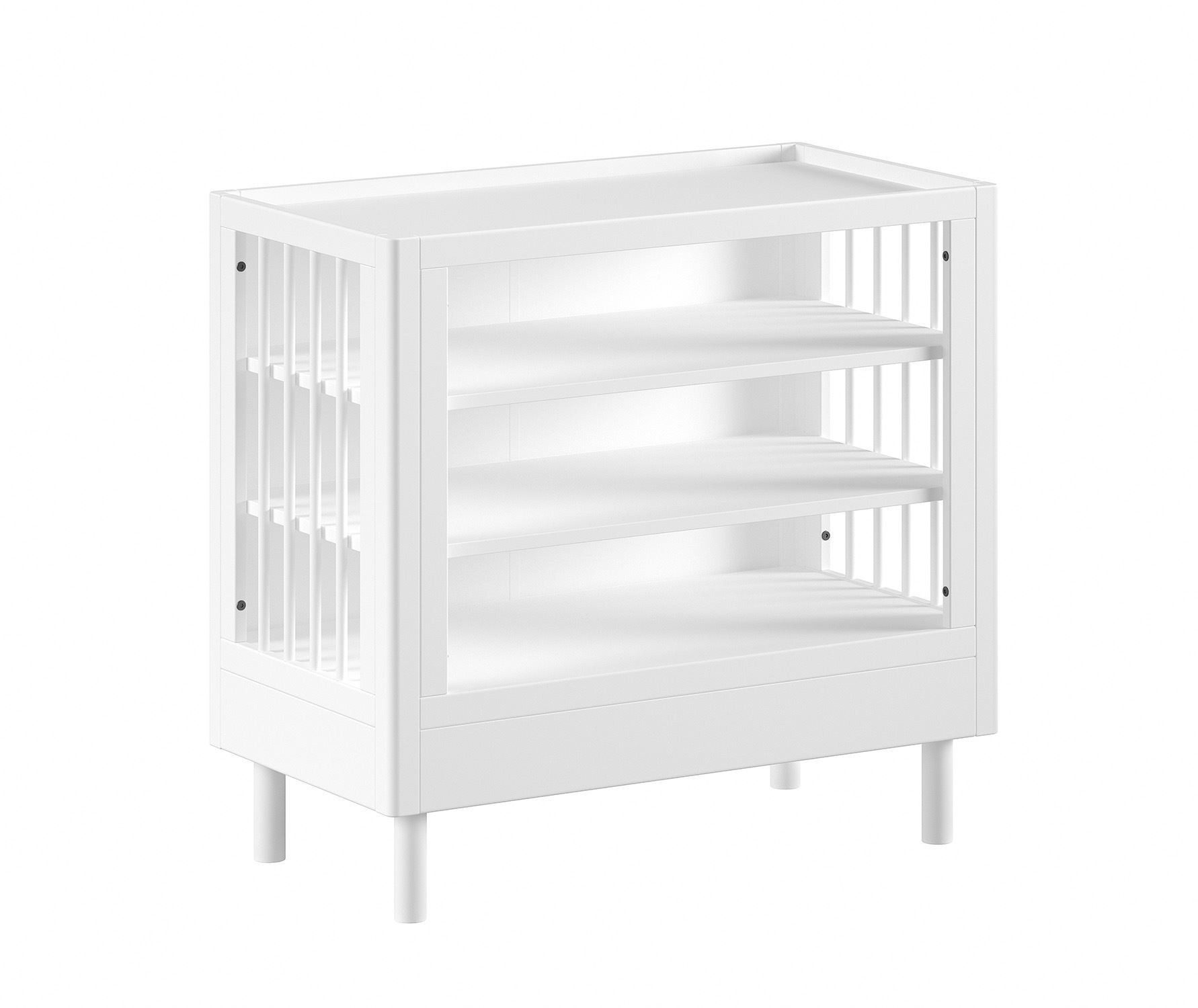 58 aufm Kessel Wickelkommode Wickelregal Keeley Buche Babyregal Weiß Massivholz Wickeltisch Stabil, Wickelregal mit drei Ablageebenen und Umrandung für Wickelauflage