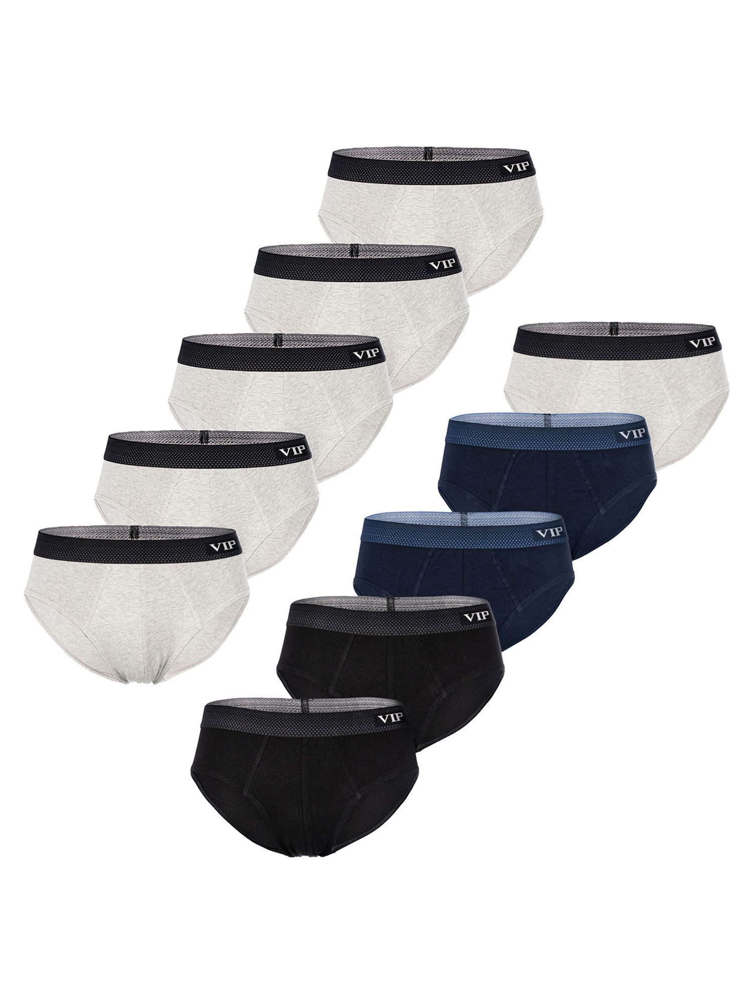 VIP Slip Premium Jersey Stretch - 10er Set - klassische Unterhosen (10-St) Unterwäsche Männer Herren Uni Baumwoll-Mix (95% Baumwolle) 10-Pack