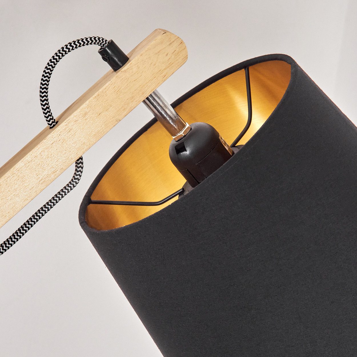 hofstein Stehlampe Stehlampe aus Holz/Metall/Stoff in Natur/Schwarz-Gold, ohne Leuchtmittel, verstellbare Leuchte im Boho-Design m. Ablageflächen u. Schalter, E27