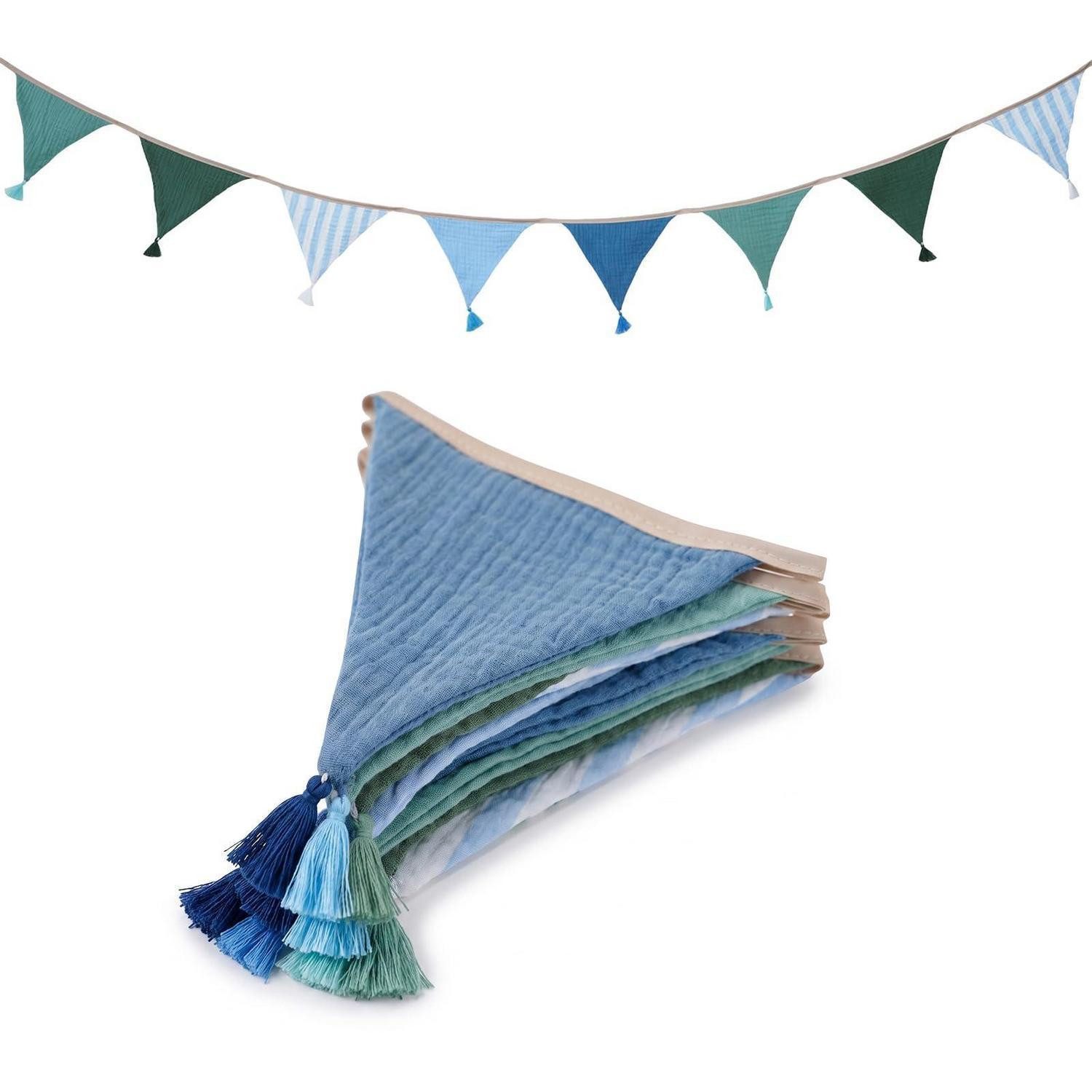 LuxusKollektion Wimpelkette Wimpelkette Kinder 2,6m Blau-Grün Quasten