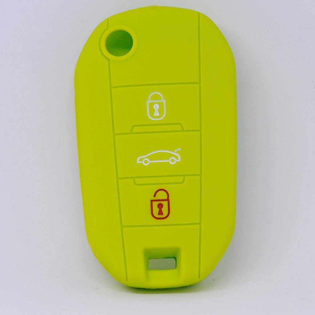 mt-key Schlüsseltasche Autoschlüssel Softcase Silikon Schutzhülle Apfelgrün, für Citroen C4 Picasso Jumpy Flip Peugeot 3 Tasten Klappschlüssel