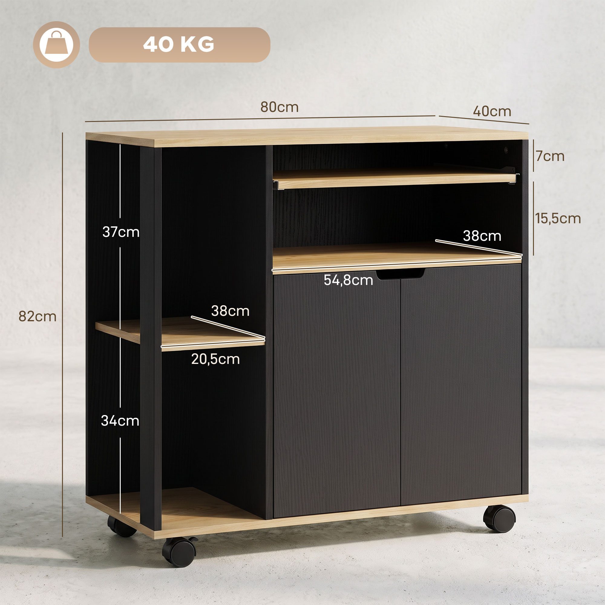 HOMCOM Küchenwagen Servierwagen Küchenregal mit Rollen, Griff, (Set, 1 St., 1), für Küche Bad Büro Wohnzimmer Schwarz – Bild 3 von 5
