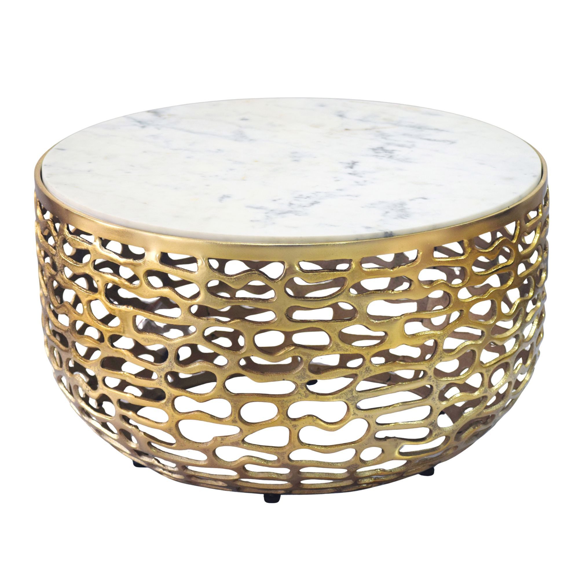 Wohnling Couchtisch WL7.521 Sofatisch Marmor Wohnzimmertisch Gold 60cm rund Tisch Handmade (Elegantes Design mit edlem Naturstein), Stilvoller Mittelpunkt im Wohnzimmer