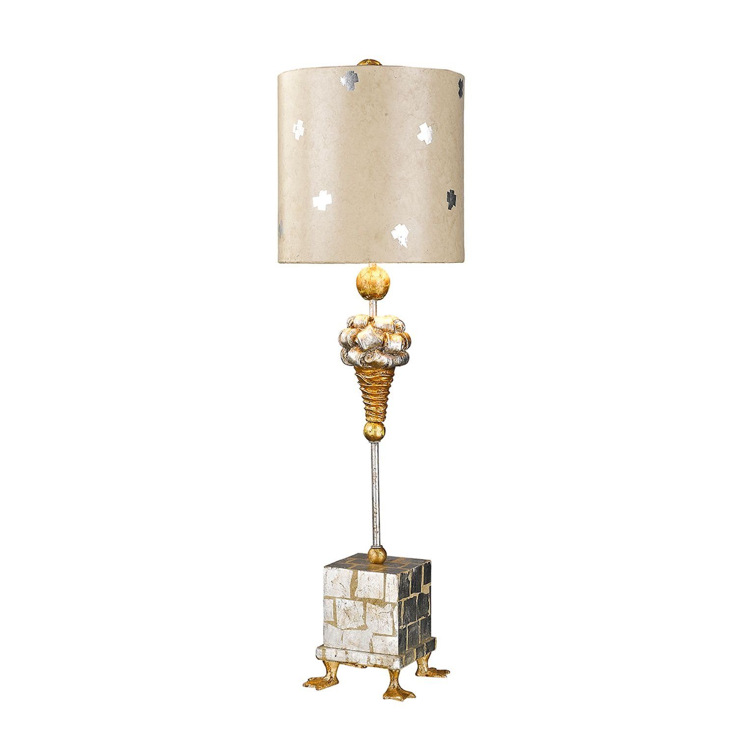 Licht-Erlebnisse Nachttischlampe ELINA, ohne Leuchtmittel, Tischleuchte Creme Silber E27 79 cm Stoff Metall Beleuchtung