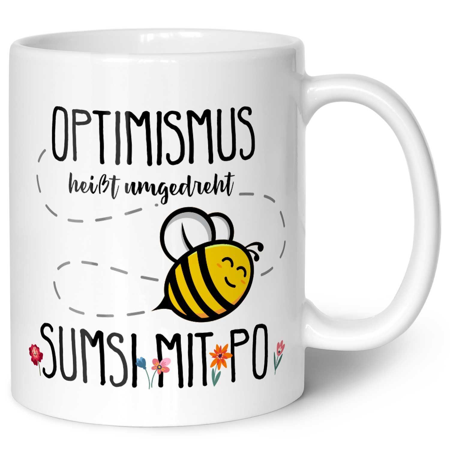 GRAVURZEILE Tasse mit Spruch - Optimismus heißt umgedreht Sumsi mit Po - Geschenk -, Keramik, 330 ml