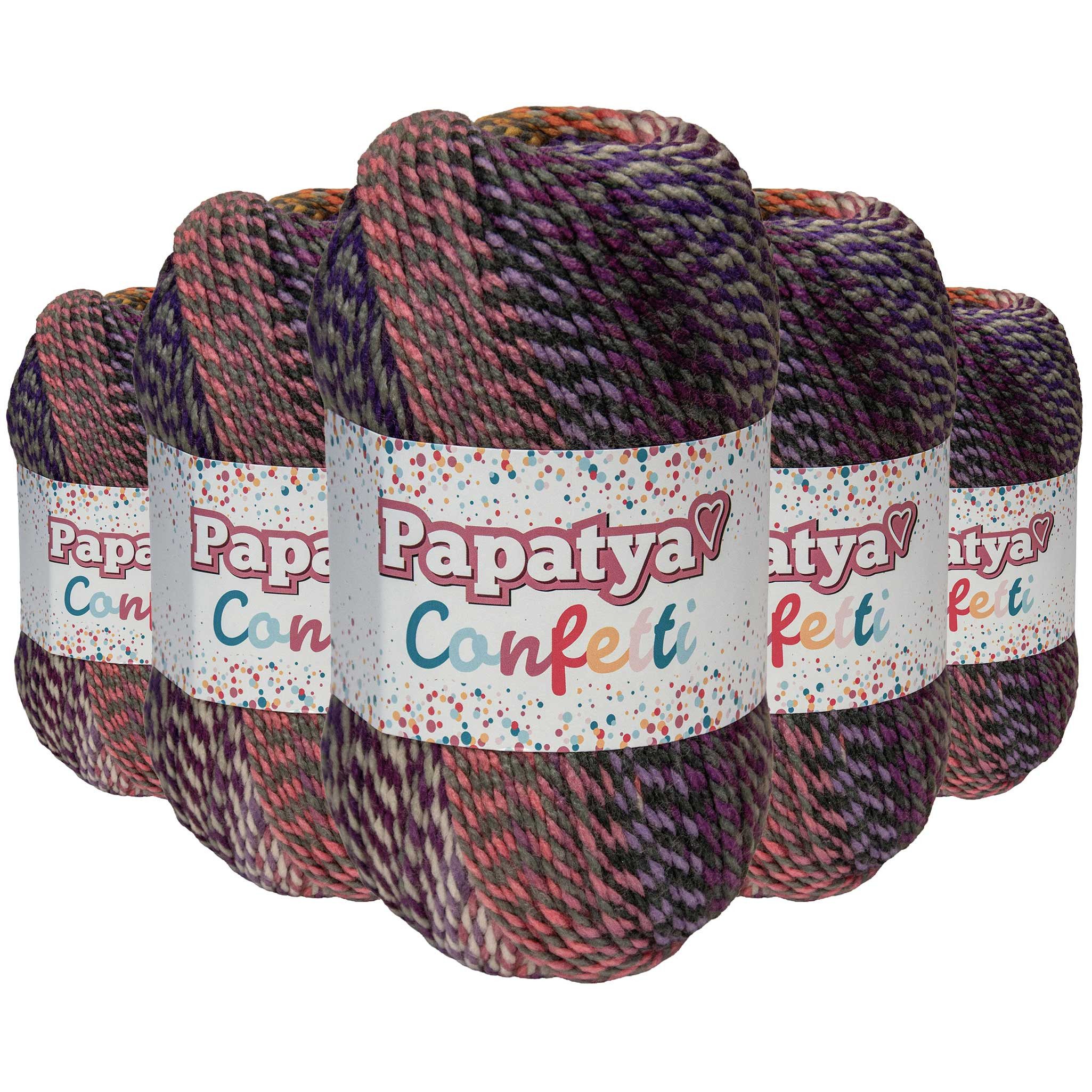 maDDma Farbverlauf Papatya Confetti 5x100g Knäuel Selbstmusterndes Wintergarn Häkelwolle, 925 m (Sparpaket, 5-St), mehrfarbig 2