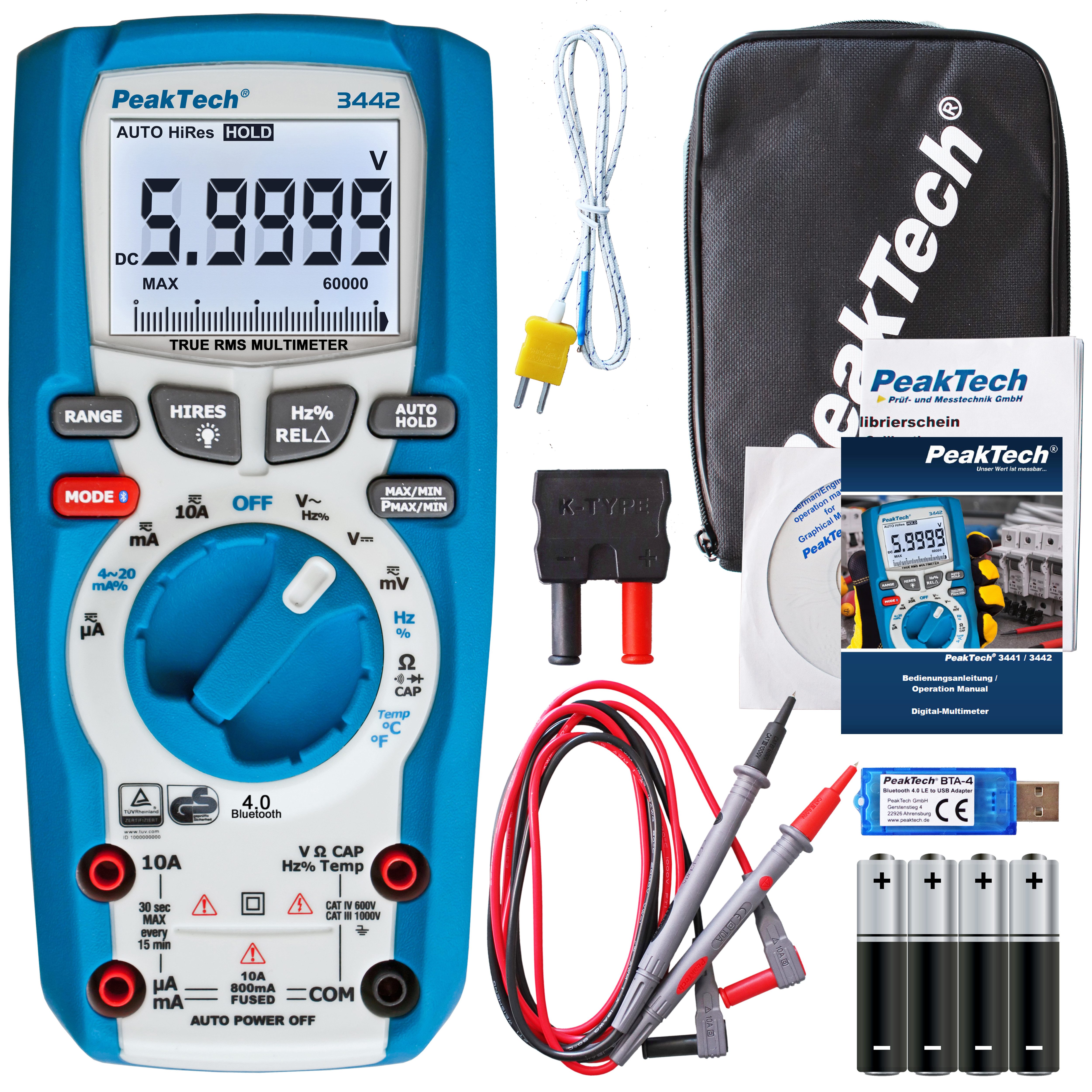 Multimeter PeakTech 3442: TRMS Digitalmultimeter ~ 60.000 Cts ~ 1000V AC/DC