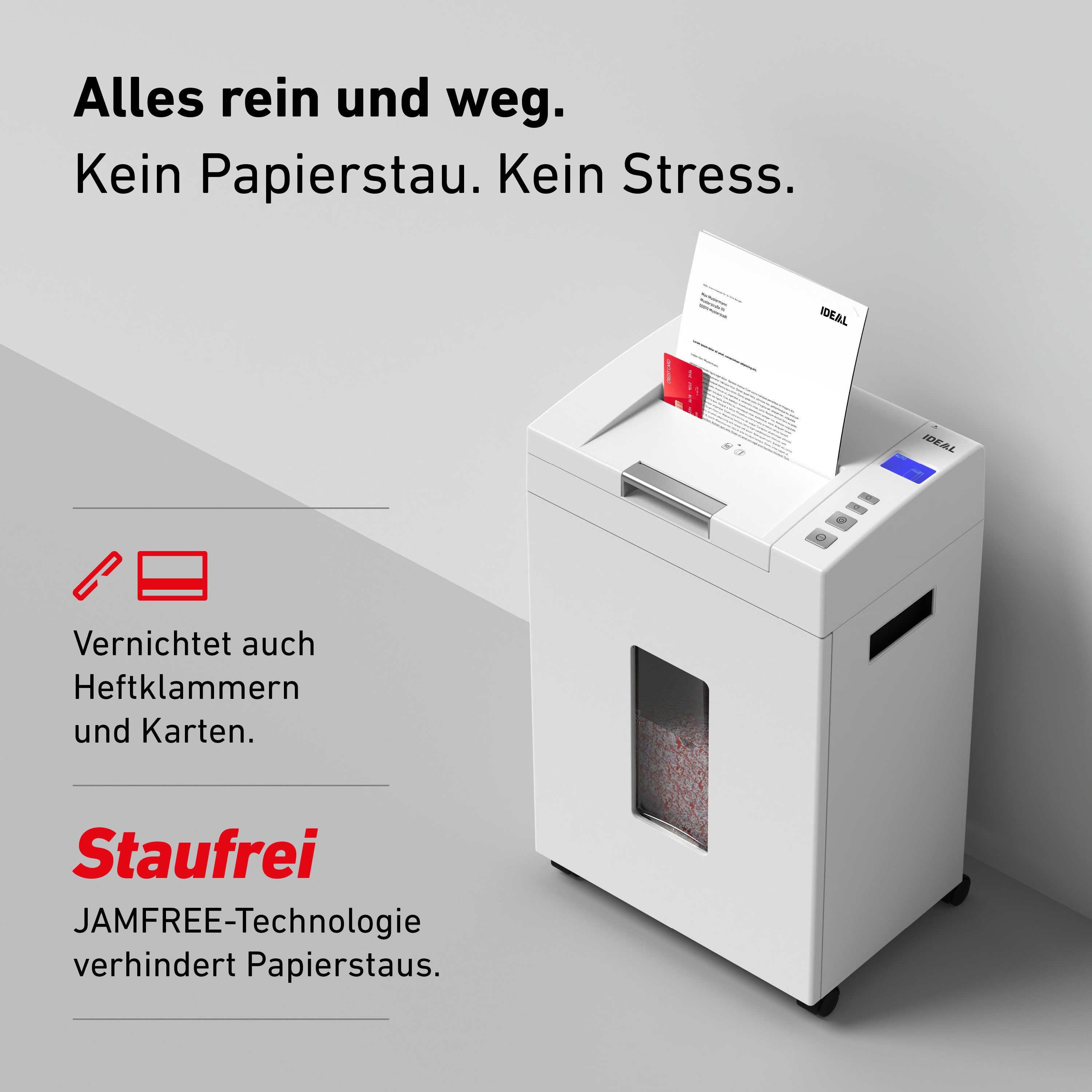 IDEAL Aktenvernichter IDEAL SHREDCAT Autofeed 8292 CC,4 x 10 mm Partikelschnitt, Sicherheitsstufe P-4, 200 Blatt Autofeed, 26 l Volumen, DSGVO-sicher