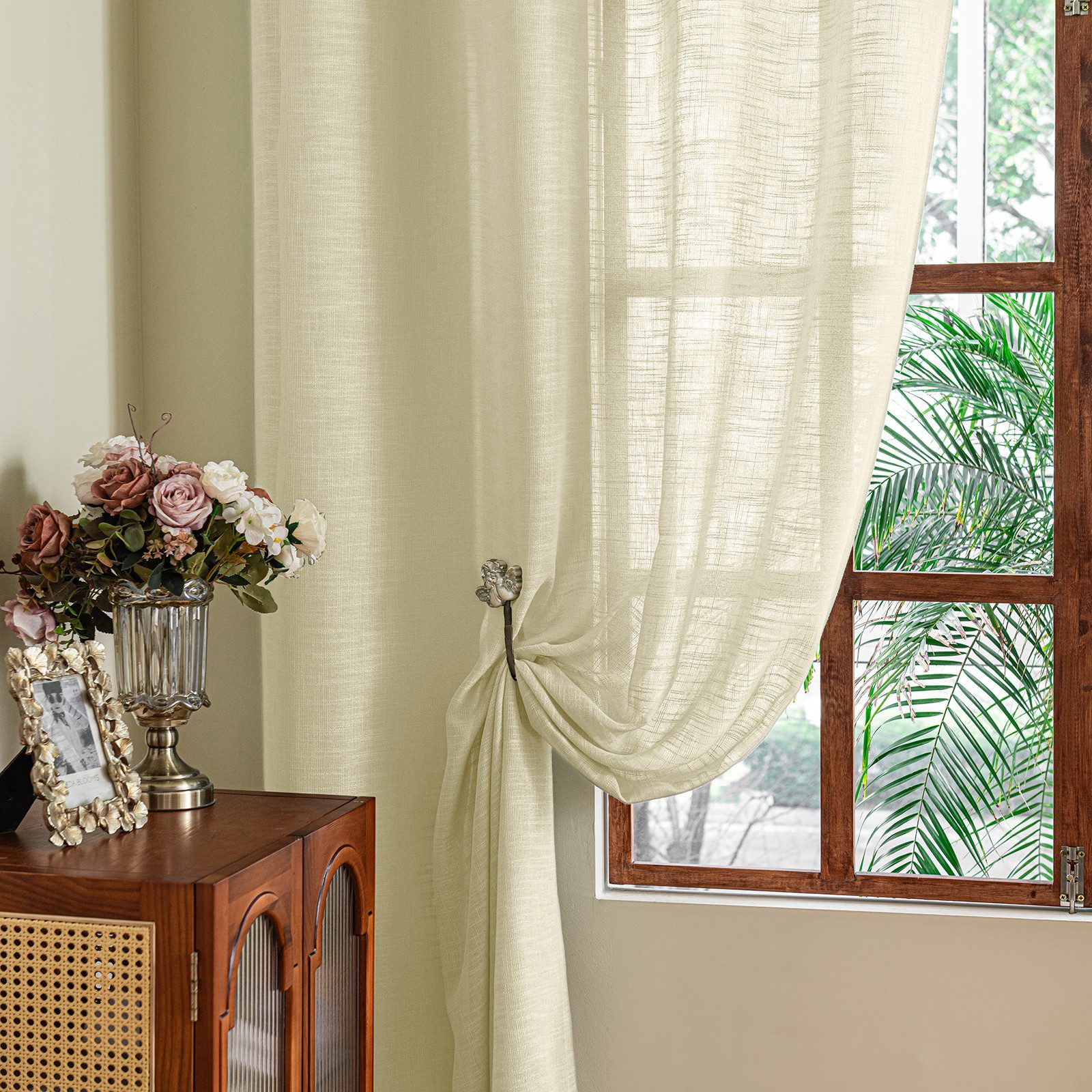 Sunicol Gardine 2er Set Voile Vorhänge Sheer mit Ösen Transparente Leinenvorhang, Leinen Optik Wohnzimmer Lichtdurchlässig Dekoschal Schlafzimmer – Bild 5 von 5