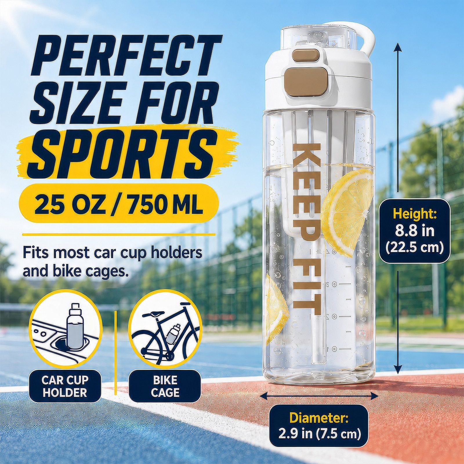 BlingBin Trinkflasche Auslaufsicher Wasserflasche 750ml, Sport Flasche mit Strohhalm, Trinkflasche mit Fruchteinsatz für Arbeit, Wandern, Yoga, Schule – Bild 2 von 5