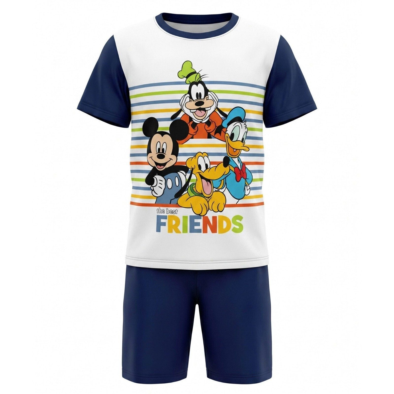 Disney Schlafanzug Disney Mickey Maus Goofy Donald Duck Kinder Jugend Schlafanzug Pyjama Gr. 104 bis 128 - 100% Baumwolle
