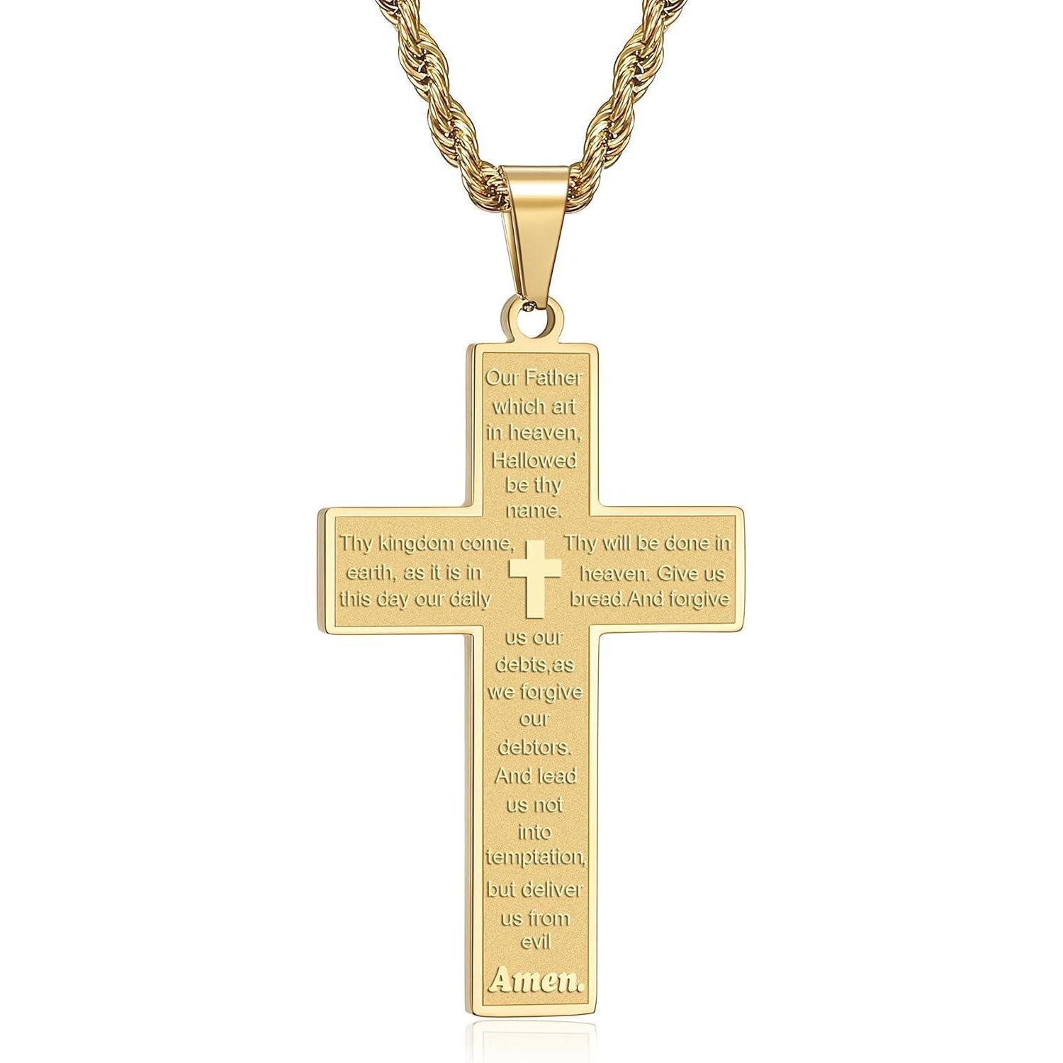 Valentinstagsgeschenk LuxusKollektion Kette und Anhänger Set Kreuz Kette Herren Silber Gold Bibel Verse Anhänger 50-70cm