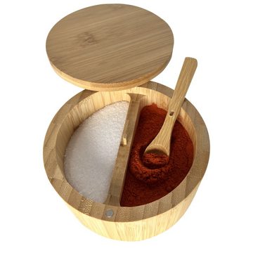 HAUOO Salz- / Pfefferstreuer Gewürzbehälter Bambus, 2 in 1, Salz Gewürzbox, mit Bambuslöffel, (Satz)