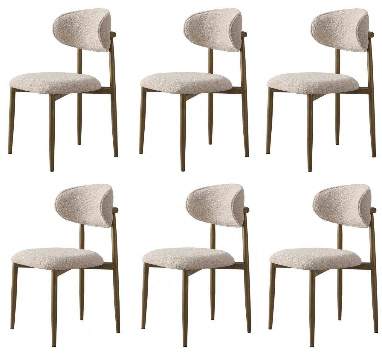 Xlmoebel Sitzgruppe 6x Esszimmerstühle Polsterstuhl Beige Bouclé Holzgestell Modern Design, (6-tlg., 6-tlg)