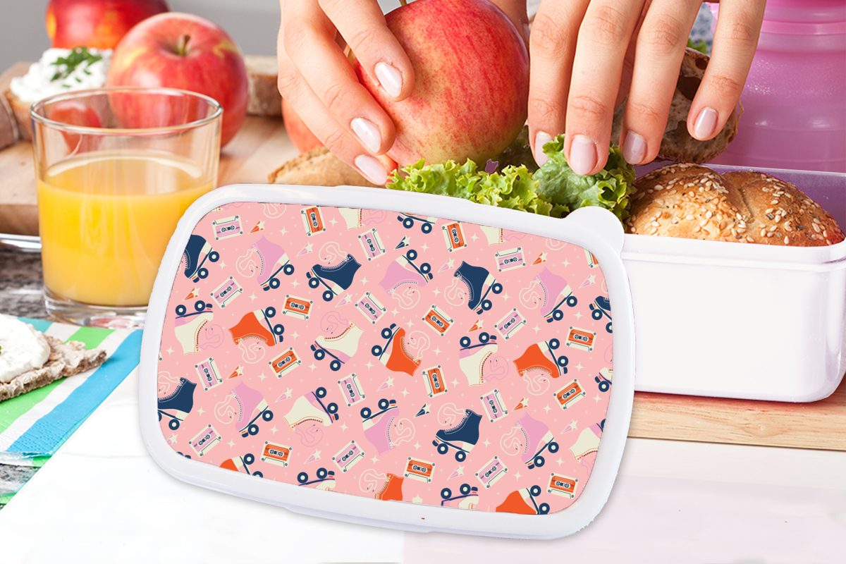 - MuchoWow für - und Kinder Erwachsene, Lunchbox Kassette, weiß für Brotdose, Kunststoff, Jungs Kegeln Retro und Mädchen Brotbox (2-tlg),