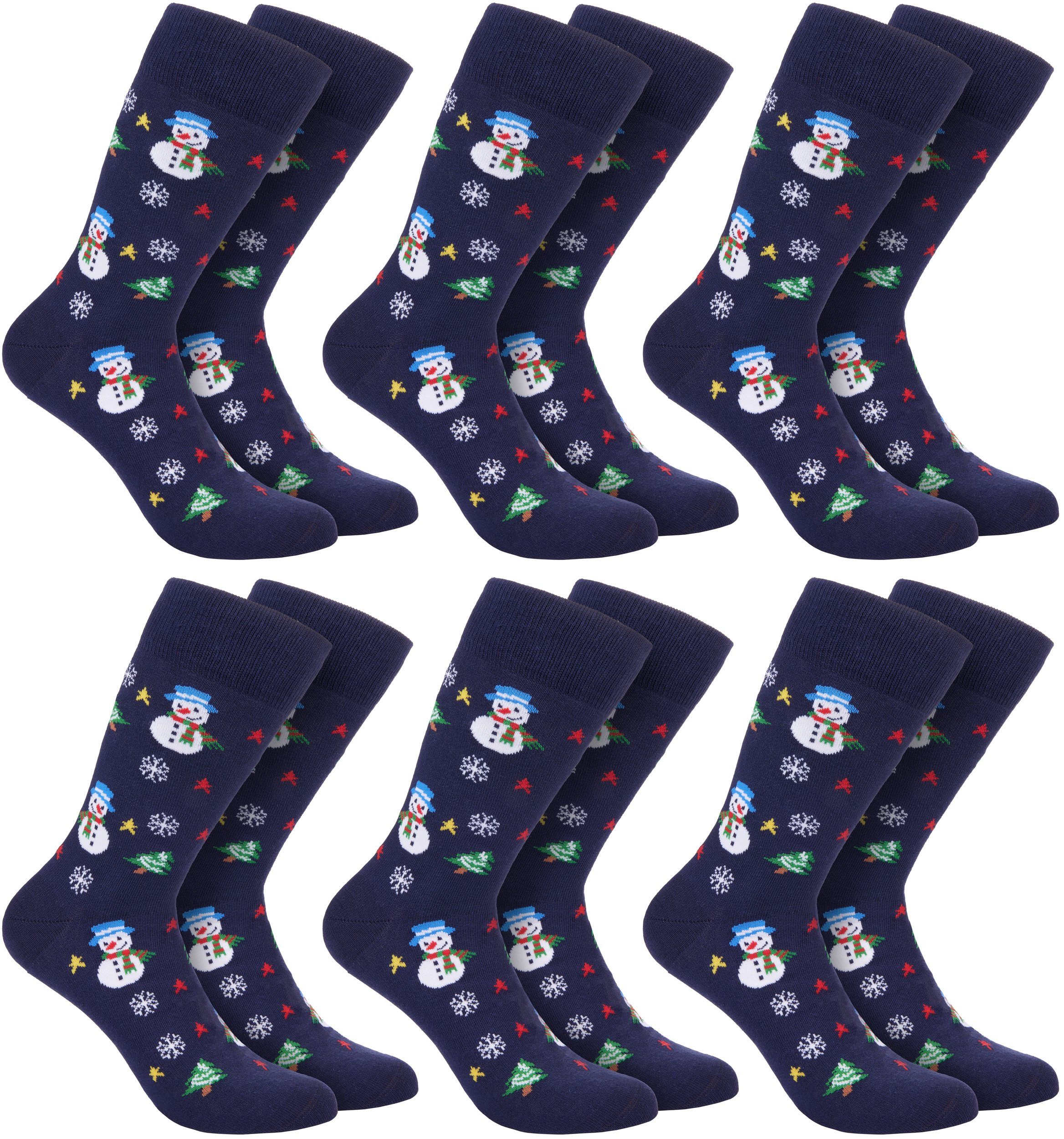 BRUBAKER Socken Weihnachtssocken für Damen und Herren (6-Paar, Wintersocken) Festliche Weihnachtsmotive - Baumwolle Socken Weihnachten - Unisex