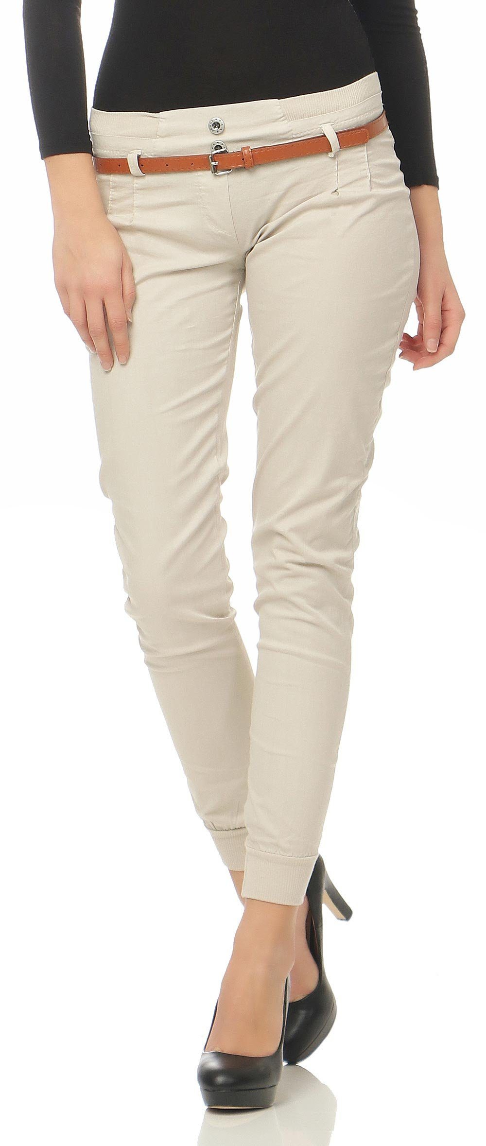 malito more than fashion Chinohose malito Damen Chino Hose inkl. Gürtel, Stoffhose mit Stretch, lässige Skinny Hose mit Gürtel