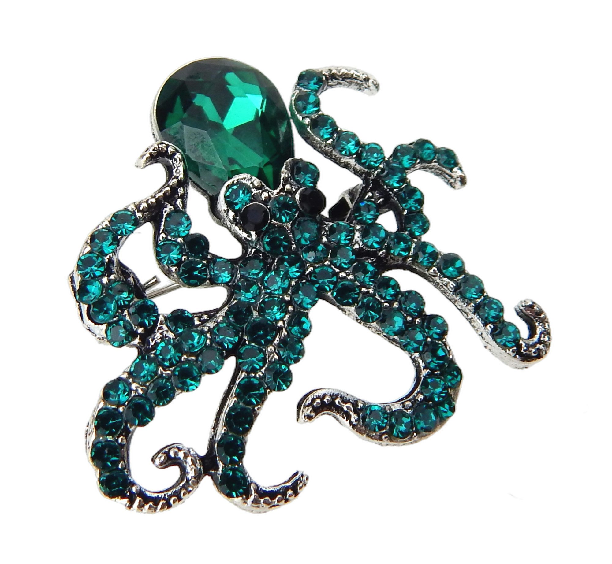 Ella Jonte Brosche, Octopus gold rot silber grün Tintenfisch maritime Strass Ziernadel