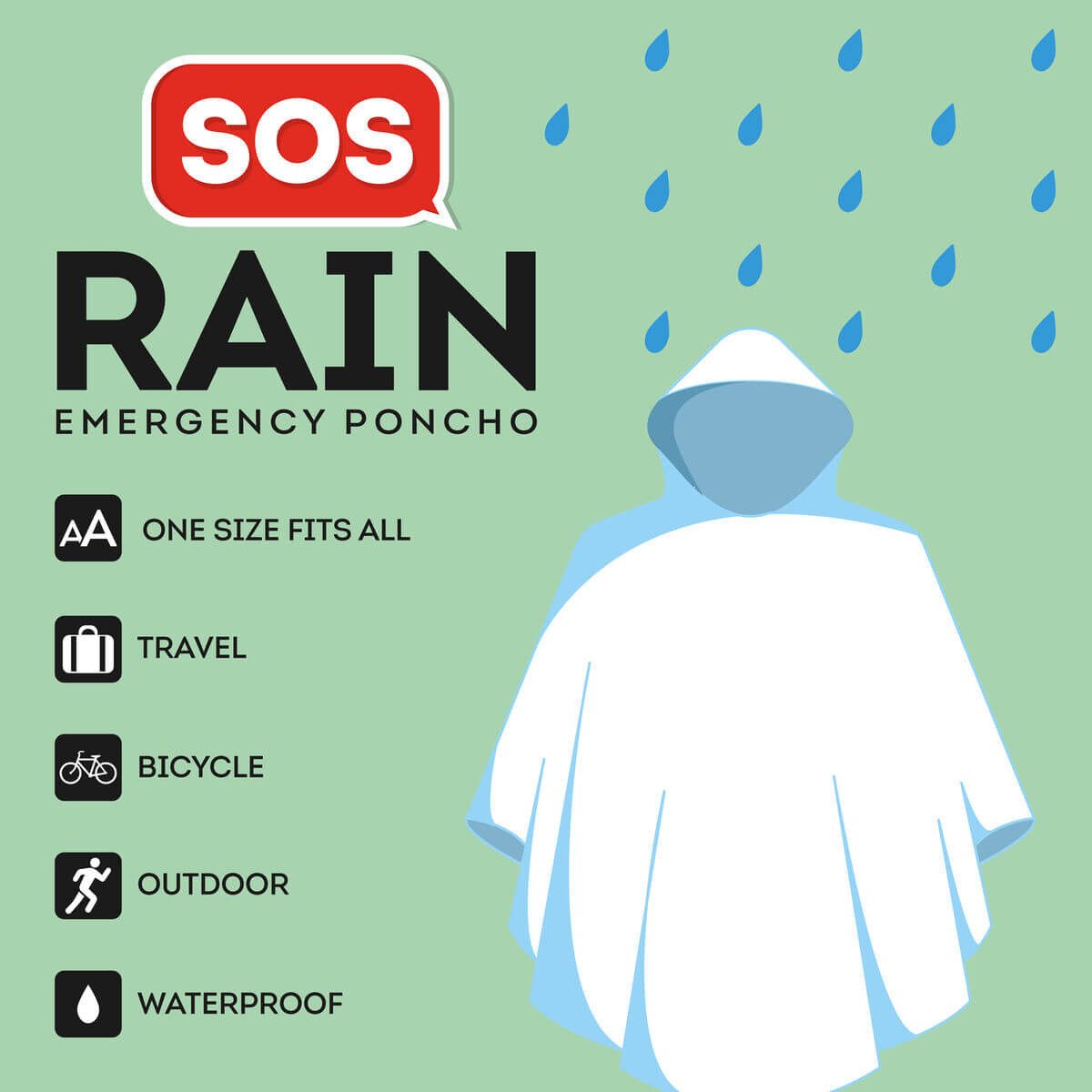 Legami Regenponcho Wasserdichter Einweg-Regenponcho - SOS Rain günstig online kaufen