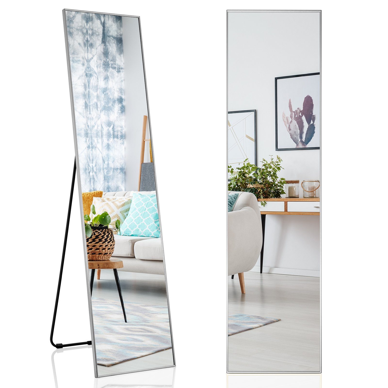 COSTWAY Ganzkörperspiegel, stehend/ wand, mit Rahmen, 160 x 40 cm, 2 in 1