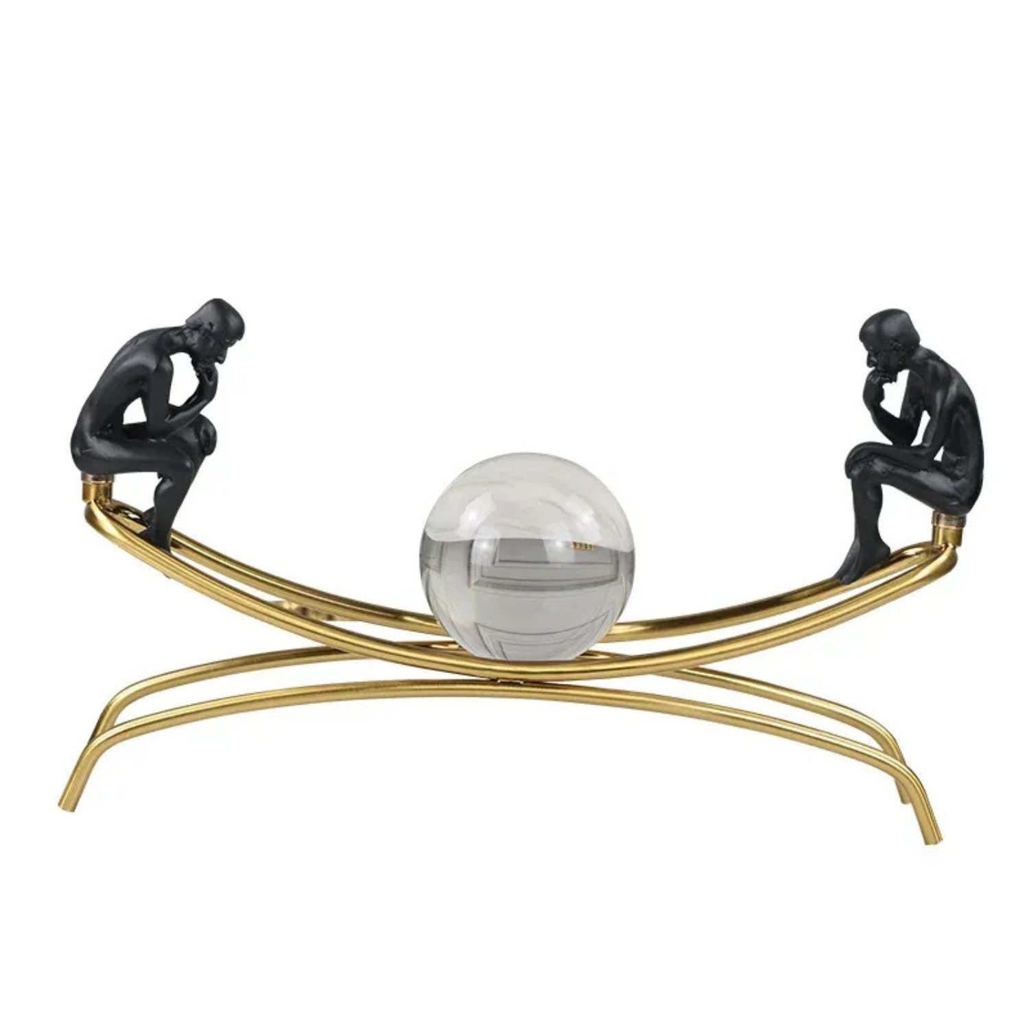 Quality Elegance Skulptur Luxus Kristallkugel Denker Skulptur Gold Metall Wohn Deko Design