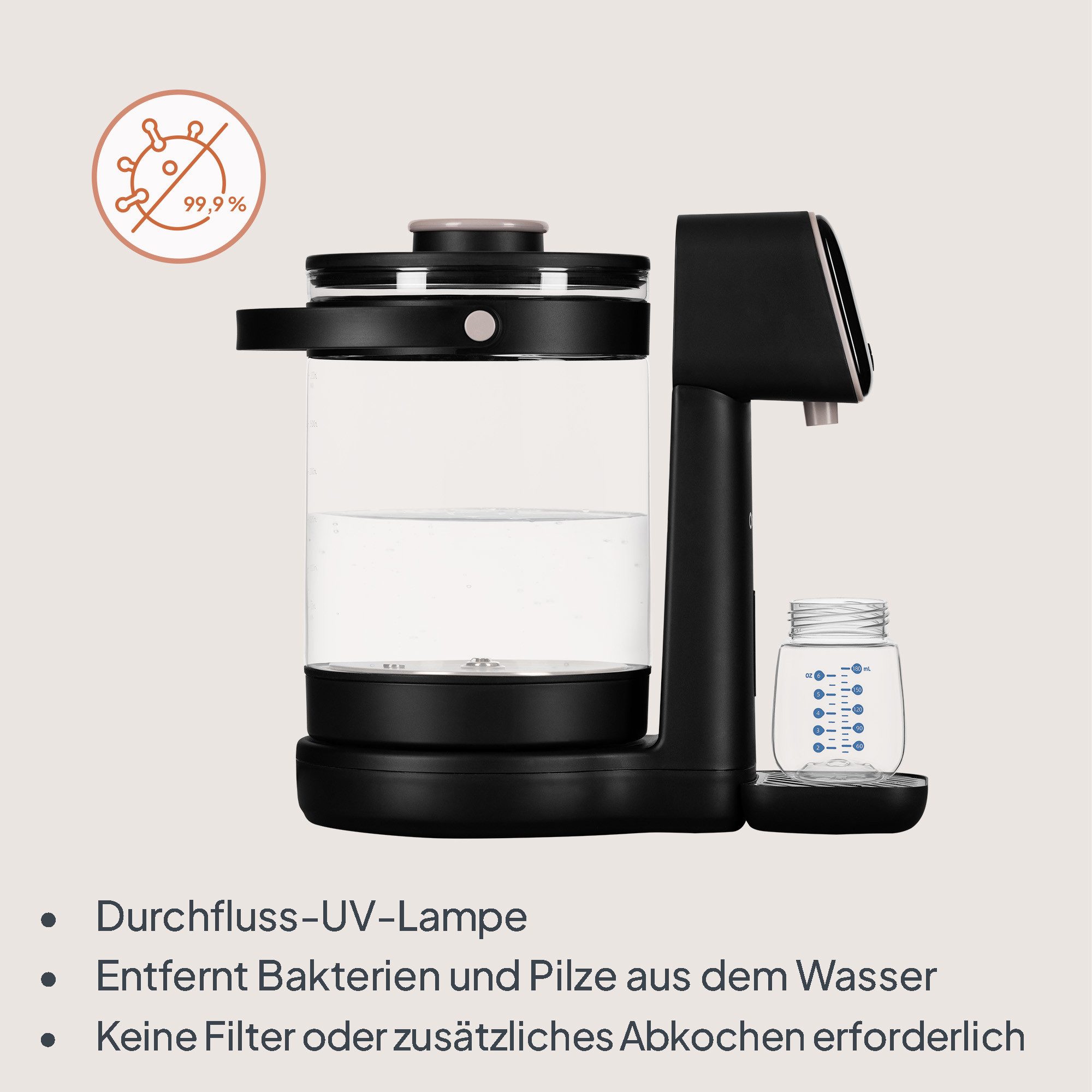 lionelo Babyflaschenwärmer BABYPRESTO 2.0, Durchfluss-UV/Dechlorierung 100°C/3 l/30–300 ml