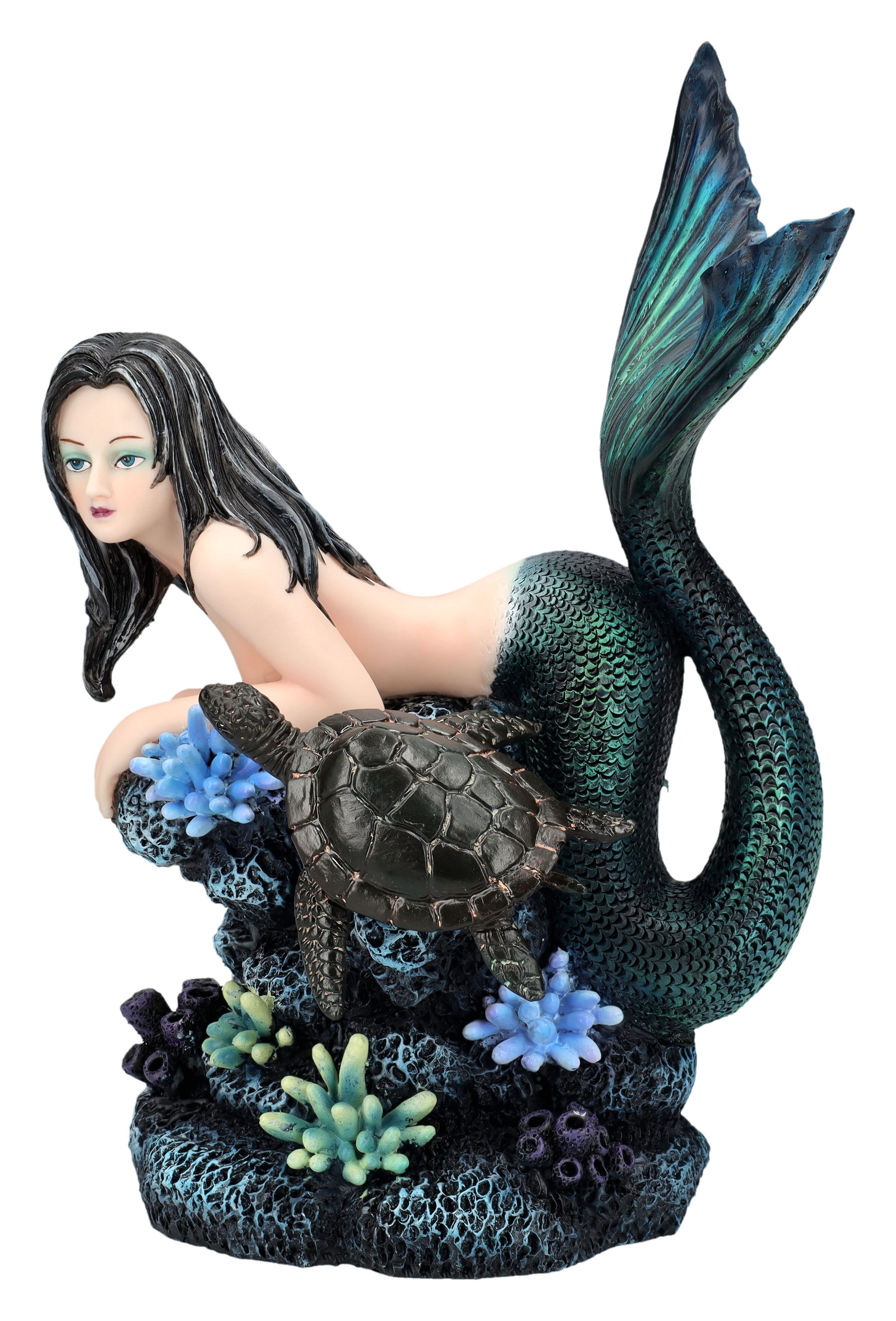 Figuren Shop GmbH Dekofigur Meerjungfrauen Figur - Tatana mit Schildkröte - Fantasy Dekofigur Nixe
