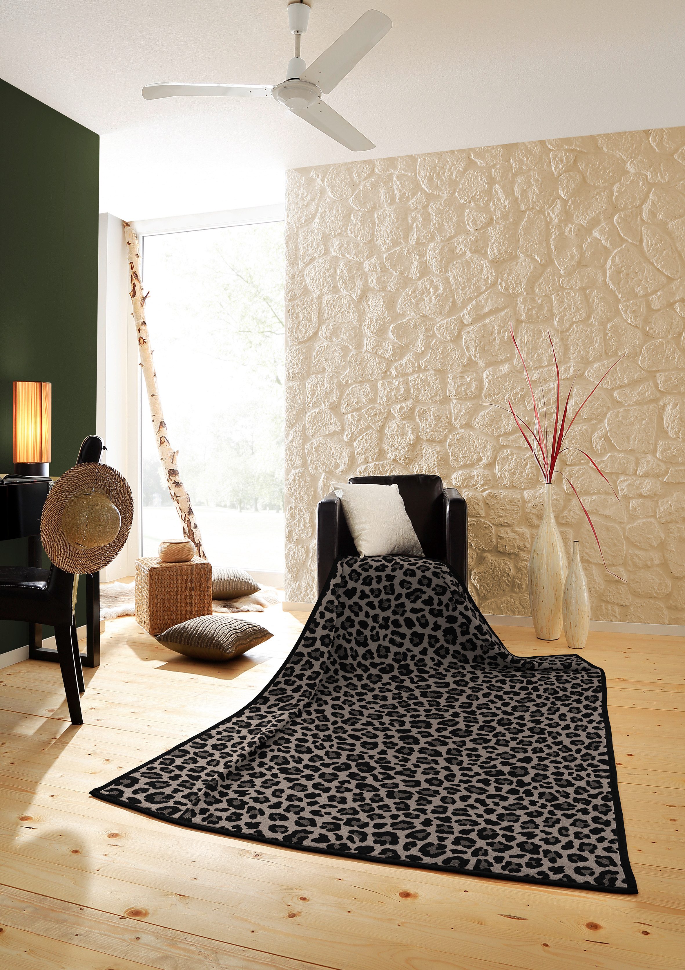 Wohndecke Leo, Biederlack, mit Veloursband, 70% Baumwolle/30% Polyacryl