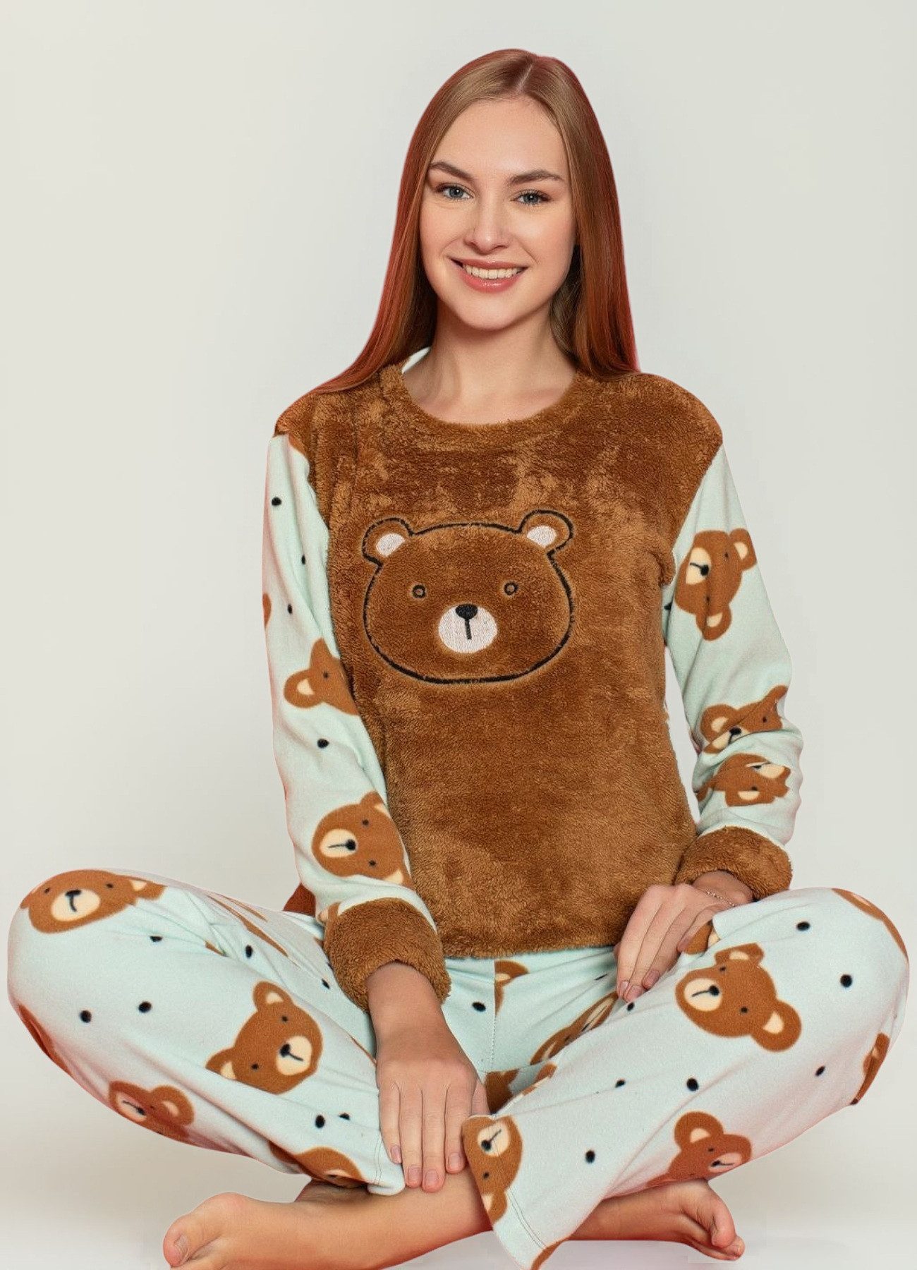 Pyjama Damen Schlafanzug Set aus weichem Fleece Stoff, Wellsoft 3 Designs