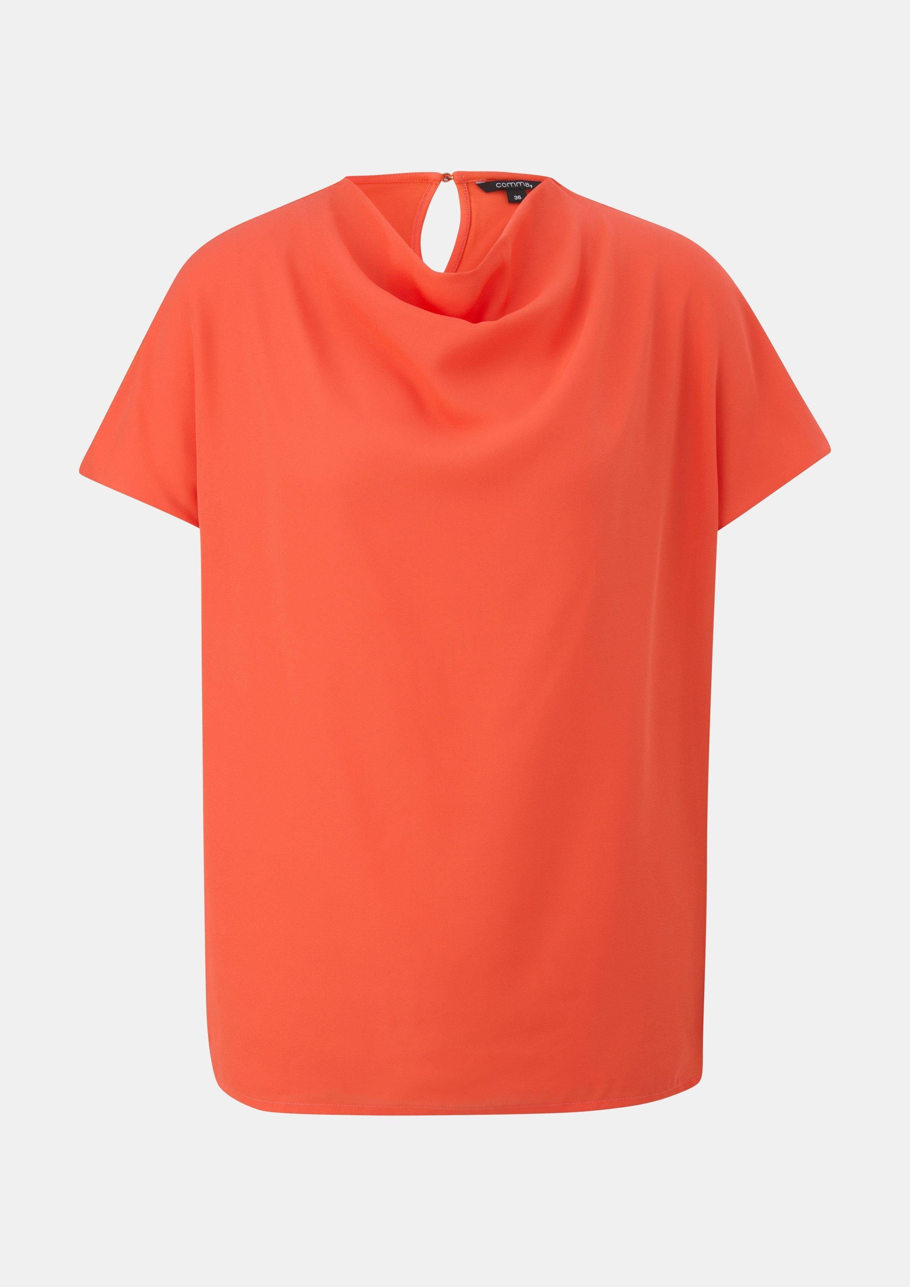 Kurzarmshirt im Comma Fabricmix orange Blusenshirt