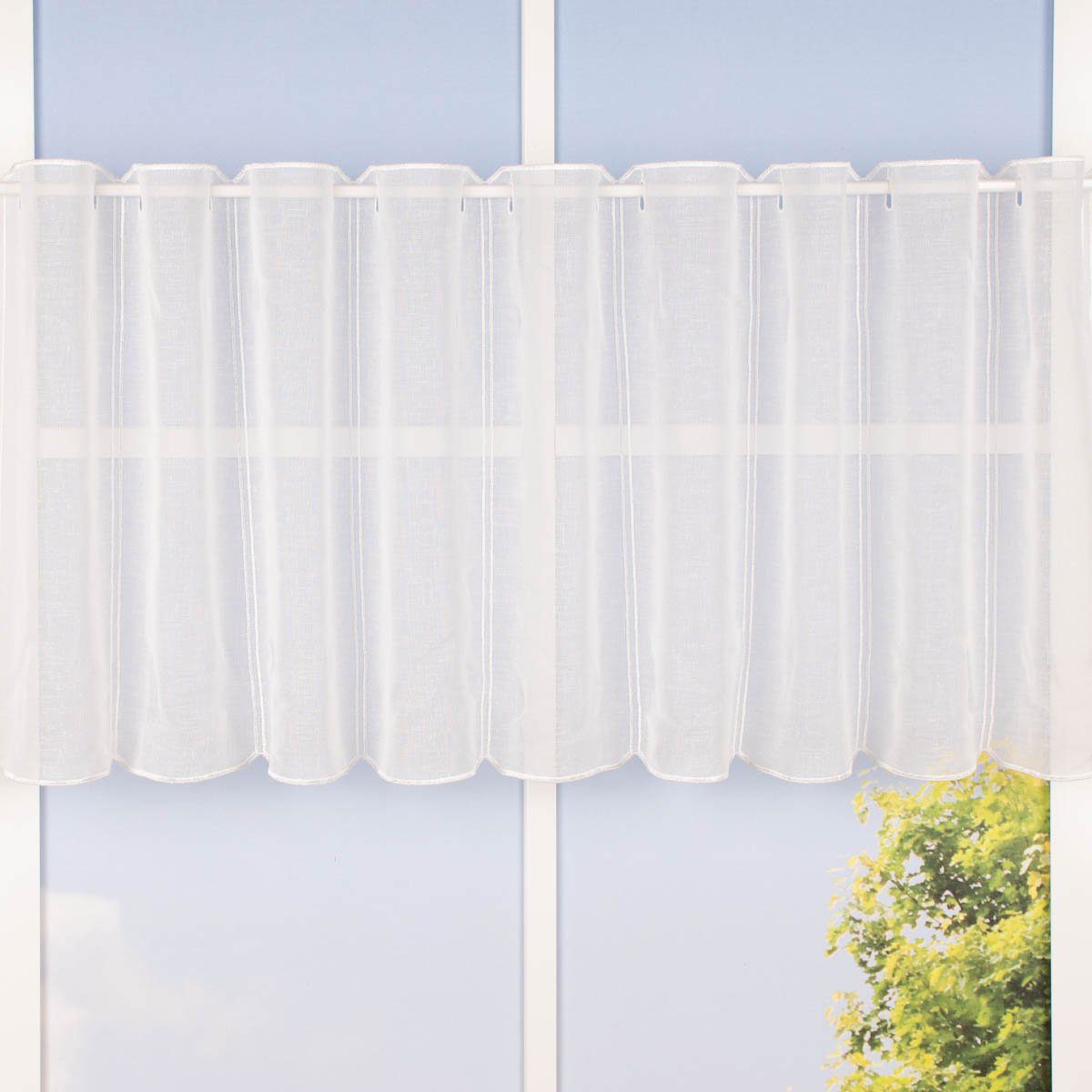 SCHÖNER LEBEN. Meterware Scheibengardine nähfrei Leinenstruktur uni wollweiß 45cm, leicht perforiert, Stickerei/Stickstoff, bestickt, pflegeleicht