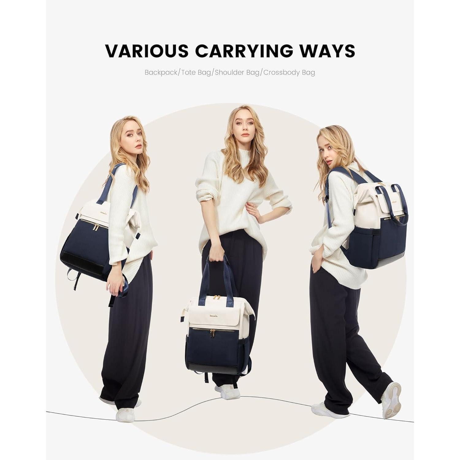 LuxusKollektion Laptoprucksack Rucksack Damen Blau Schulrucksack Mädchen Laptopfach 15,6 Zoll 2 in 1