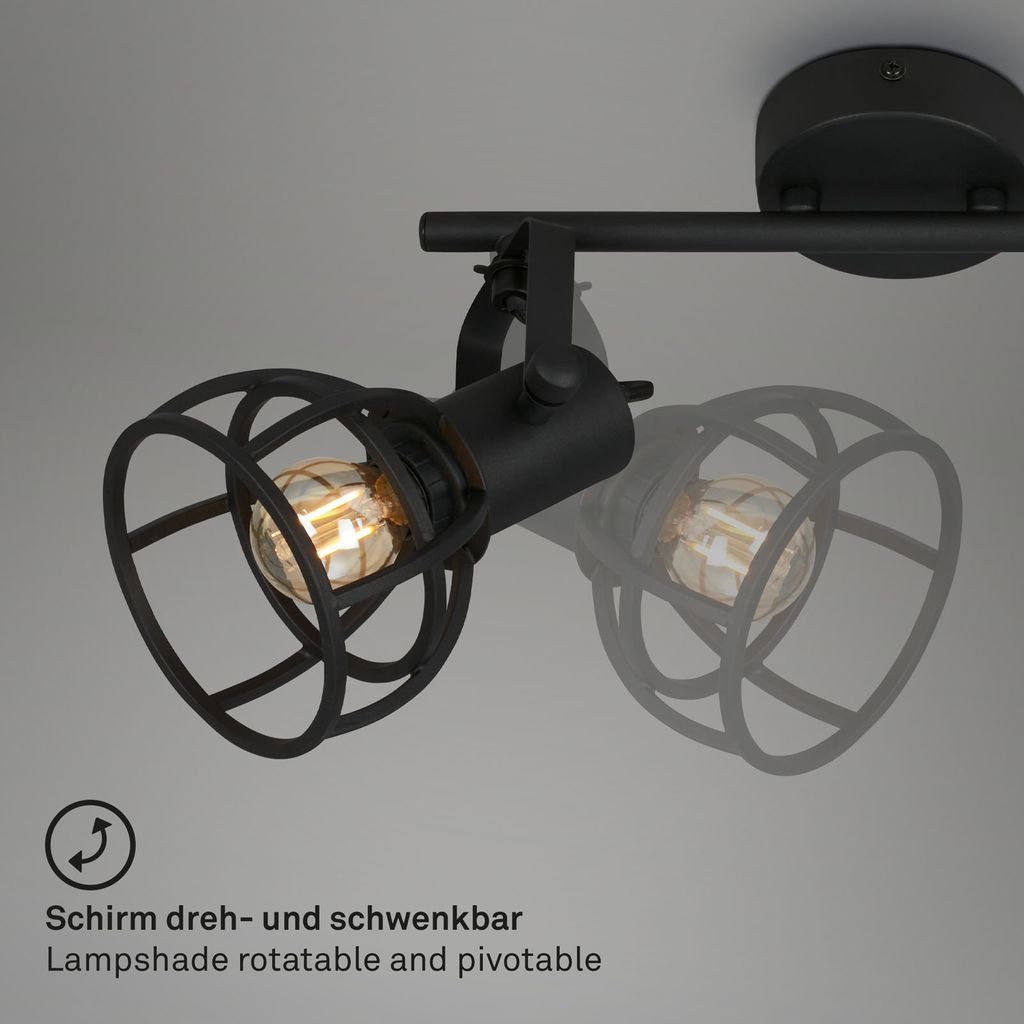Briloner Leuchten LED Deckenleuchte 2669-025, ohne Leuchtmittel, 2700K - Extra-Warmweiß, Deckenlampe Vintage dreh- und schwenkbar (2x E14 max. 25W)