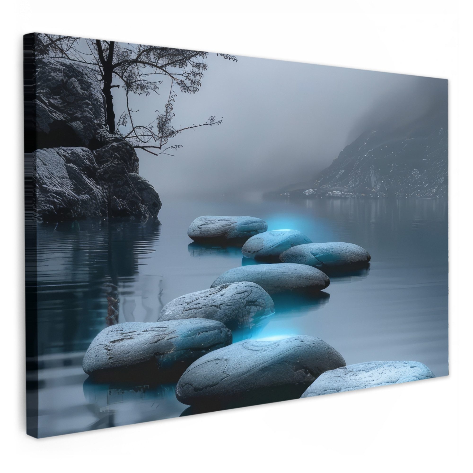 OneMillionCanvasses® Leinwandbild Steine - Wasser - Bäume - Natur, Fotodruck (1 St), Bilder für Badezimmer, Bad und Toiletten Deko, Bild WC 30x20 cm