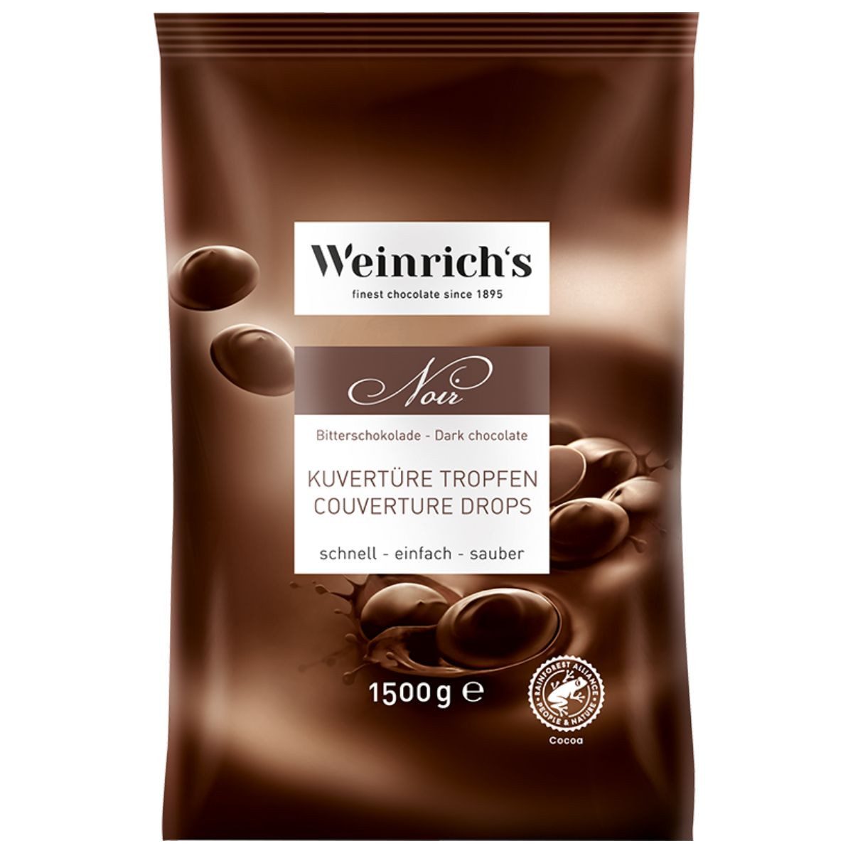 Weinrich's Schokolade Weinrichs 1895 Zartbitter Kuvertüre Tropfen 1,5 kg – 60% Kakao, 1500 g