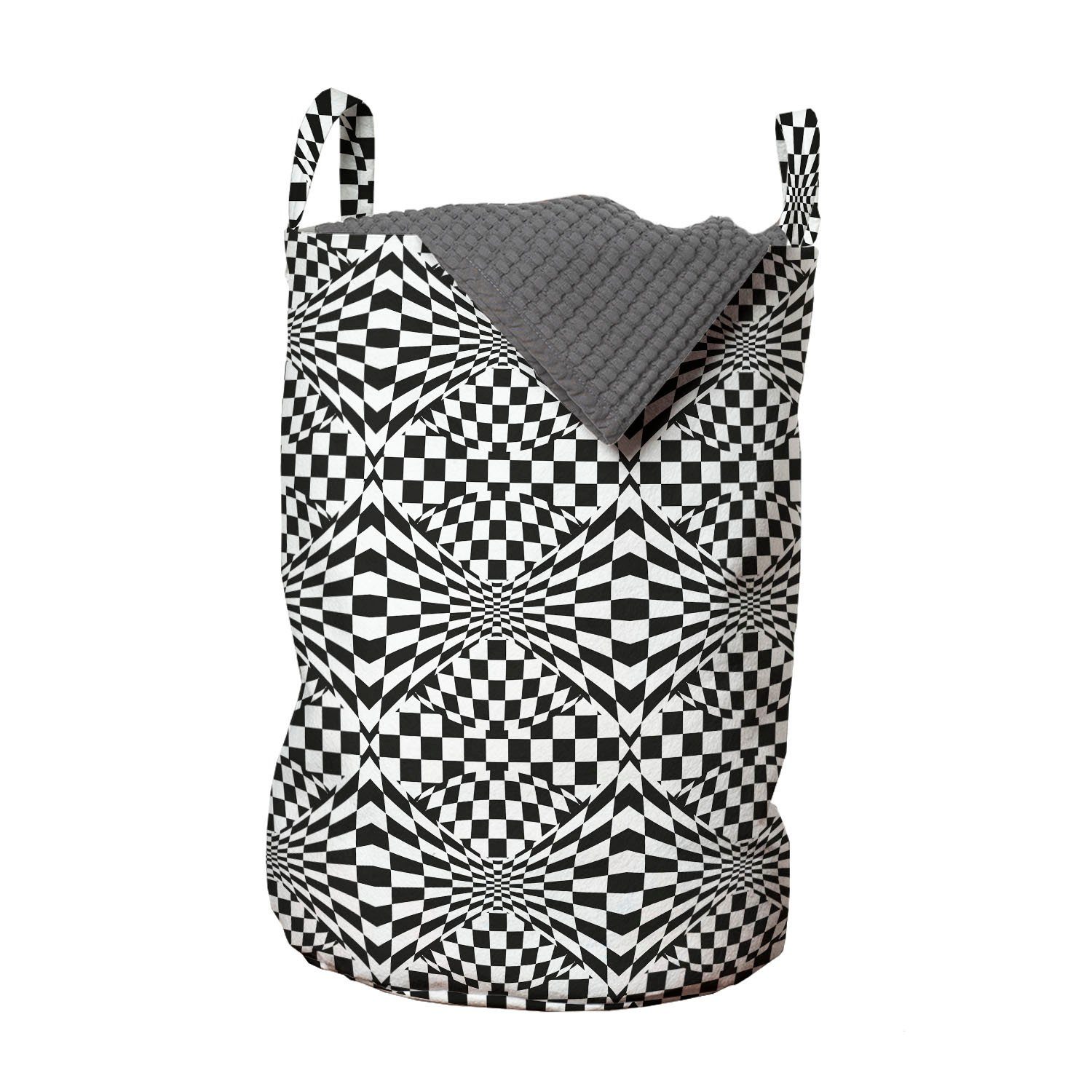 Abakuhaus Wäschesäckchen Wäschekorb mit Griffen Kordelzugverschluss für Waschsalons, Geometrisch Checkered Groovy Bild