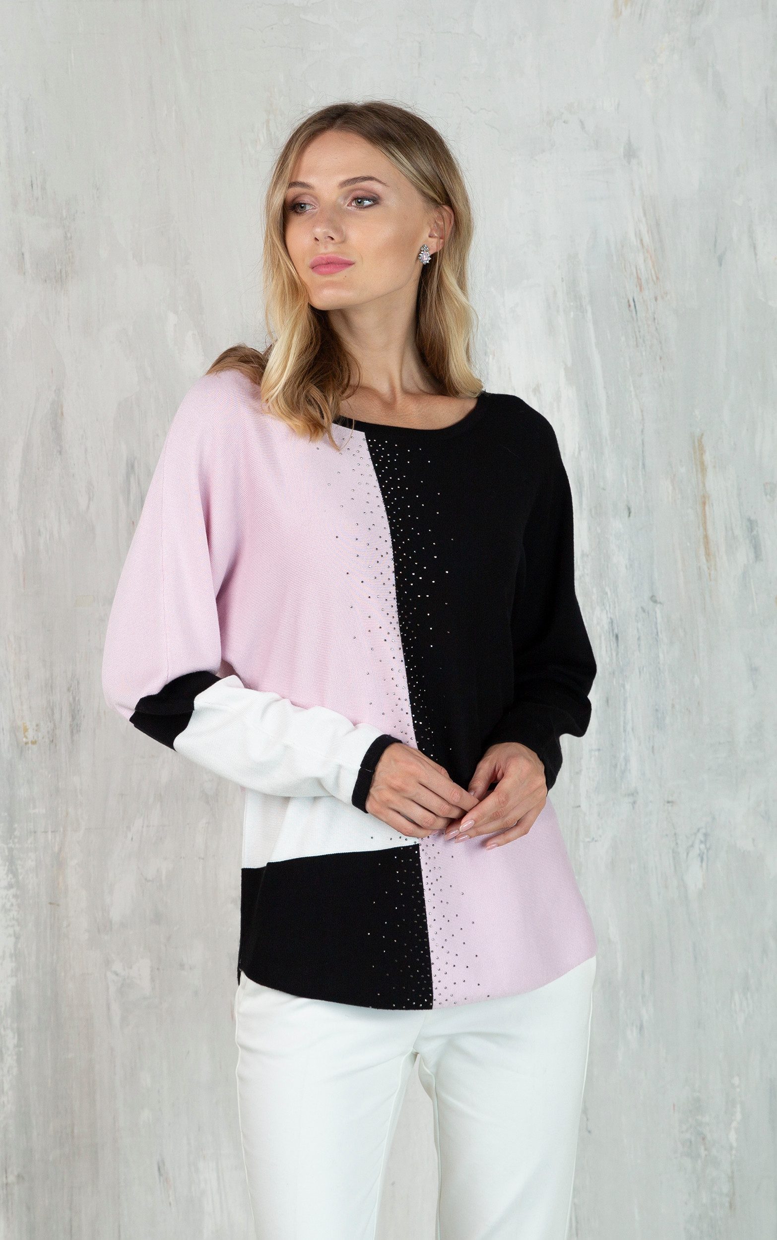 Passioni Strickpullover im Color Block-Design mit Strass günstig online kaufen