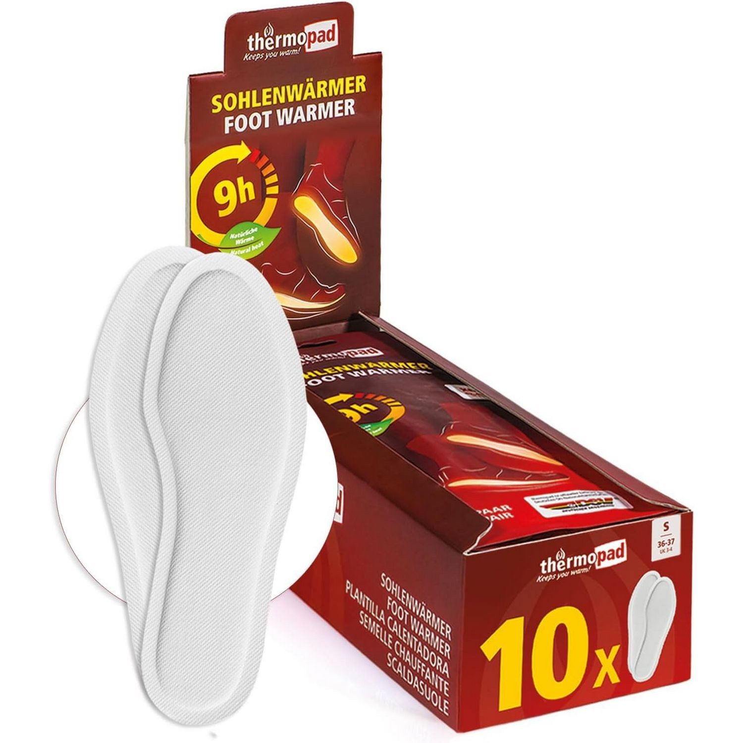 Thermopad Fußwärmer THERMOPAD 10x Paar Sohlenwärmer Größe S (36-37) 9 Std Wärme 78091