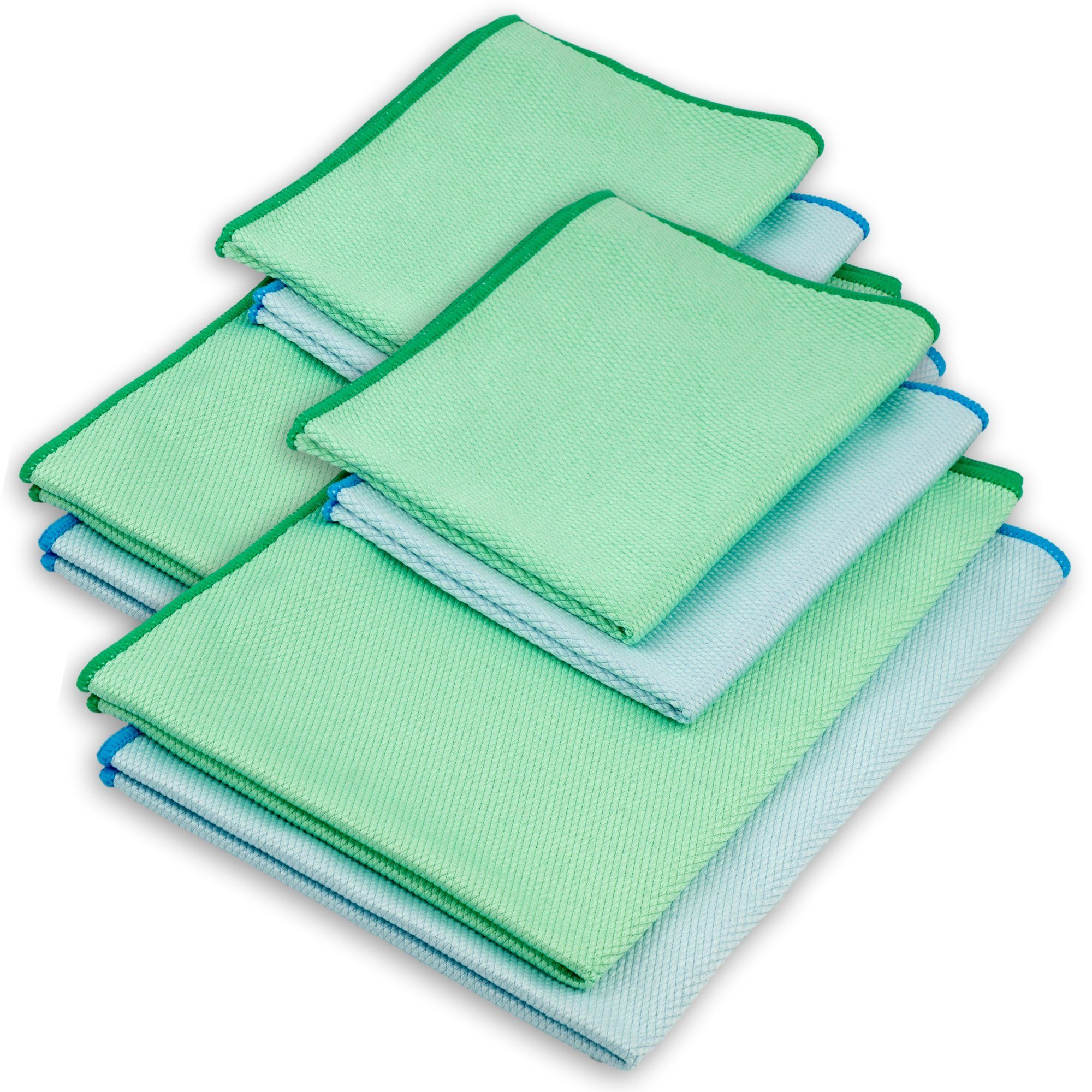 ELEXACLEAN Fenstertuch streifenfrei Scheibentuch Mikrofasertuch (Mikrofaser, Set, 8-tlg., 60x40cm & 40x30cm, grün/blau, streifenfrei ohne Chemie nur mit Wasser)