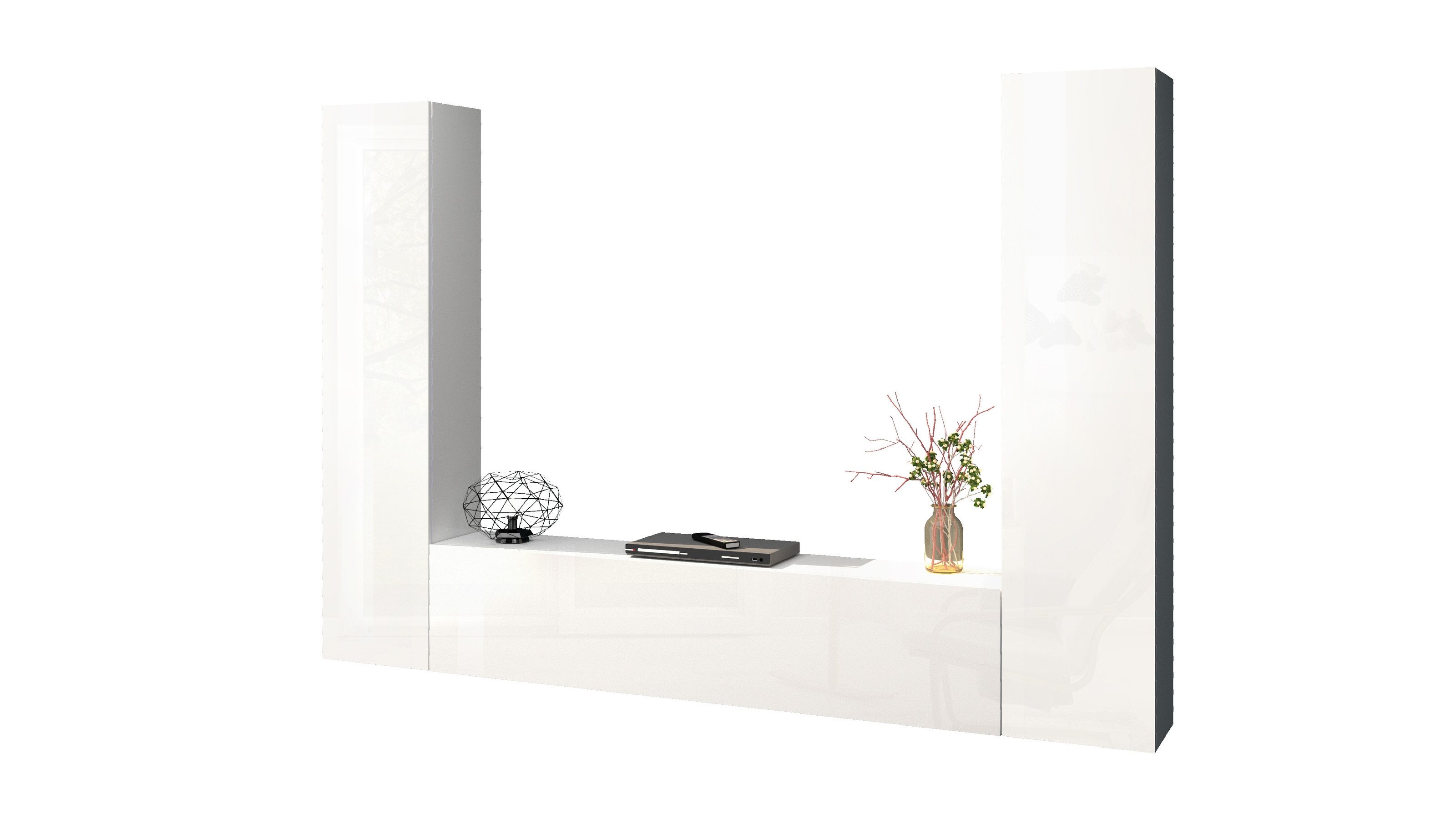 freiraum Wohnwand Benevent, (3-teilig) in Weiß Hochglanz - 260x180x30 (BxHxT)