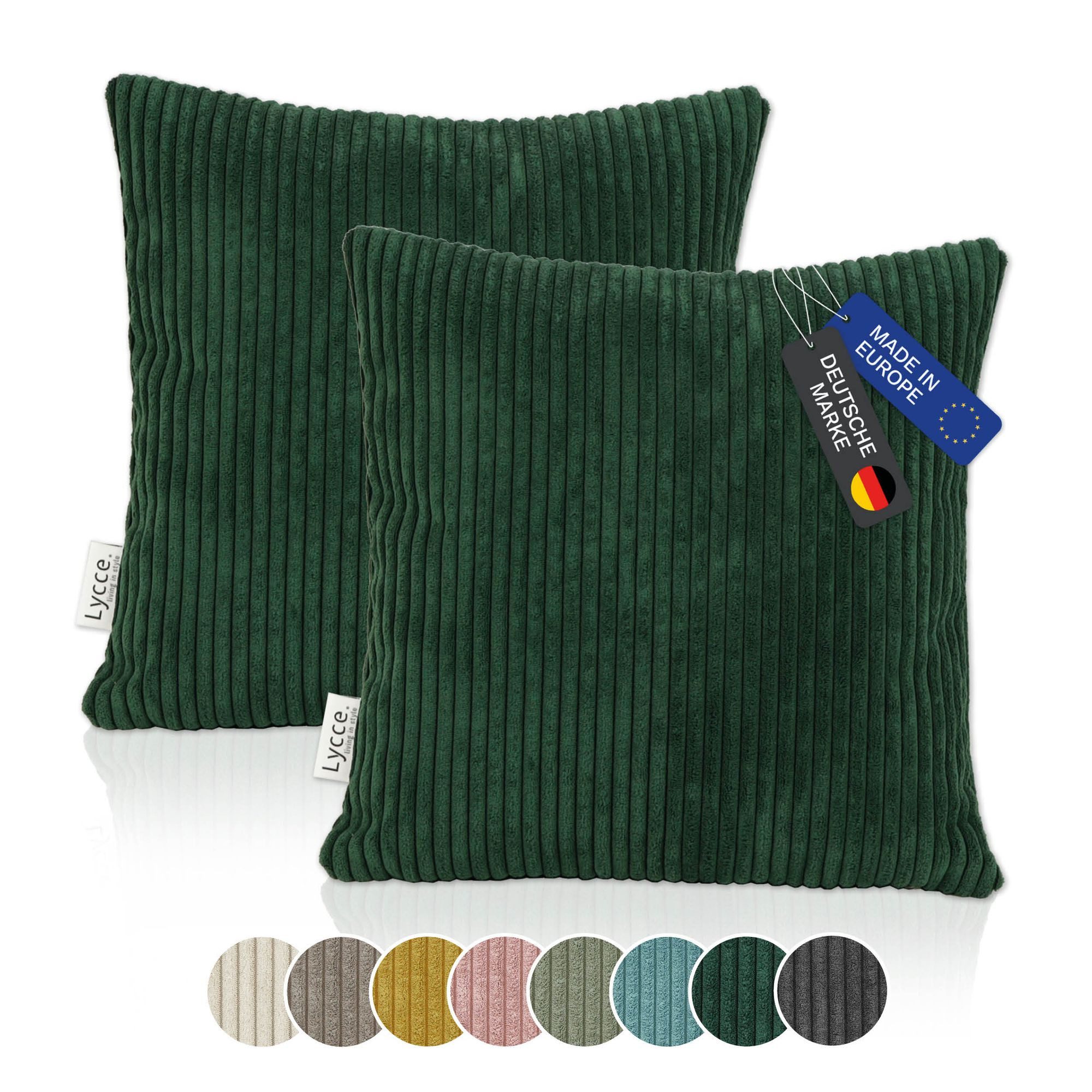 Lycce Dekokissen Kissenbezug 2er Set CORD Stoff (40 x 40 cm) mit Reißverschluß